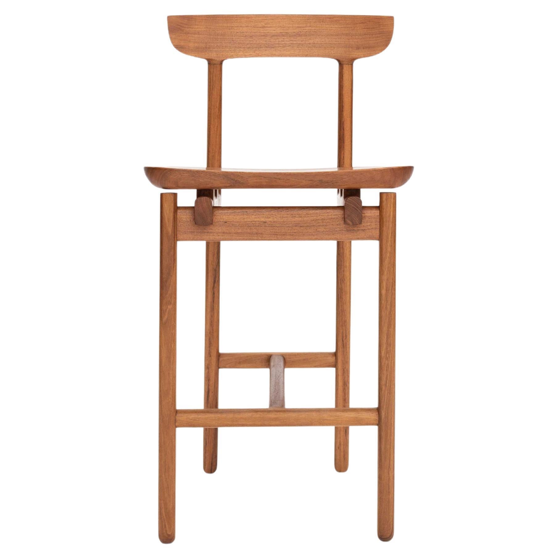 Handcrafted Modern Mexican Counter Stool in Solid Tropical Wood