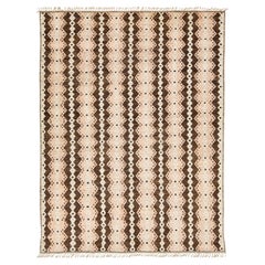 Handcrafted Modern Moroccan Style Wool Rug with Peach and Brown Geometric Design