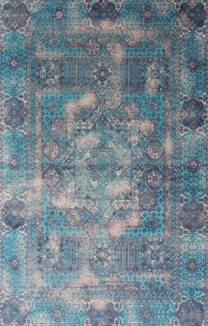 Handgefertigter moderner Teppich mit heiteren ozeanischen Farbtönen 5 x 8 im Angebot 3