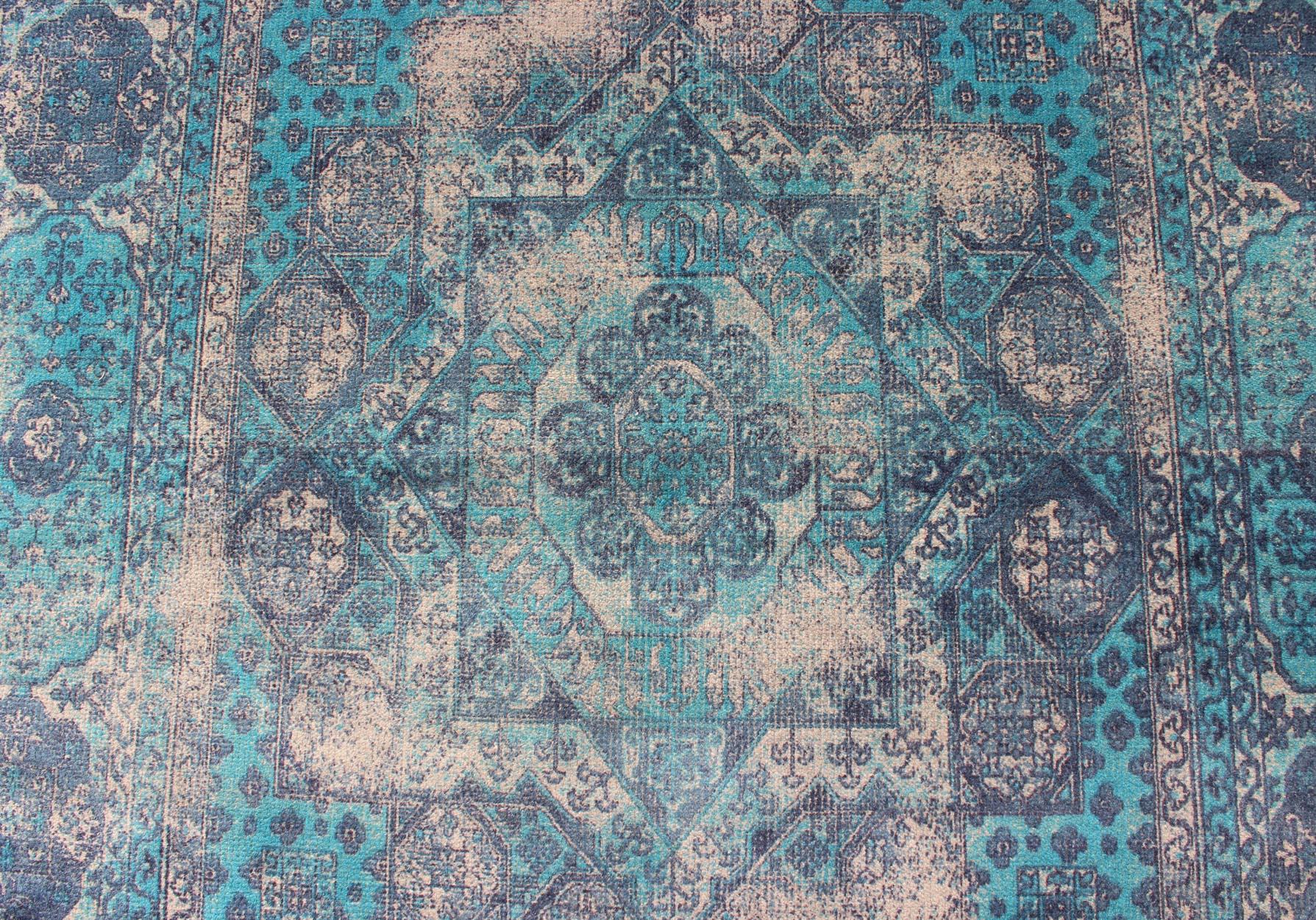 Handgefertigter moderner Teppich mit heiteren ozeanischen Farbtönen 5 x 8 (Handgeknüpft) im Angebot