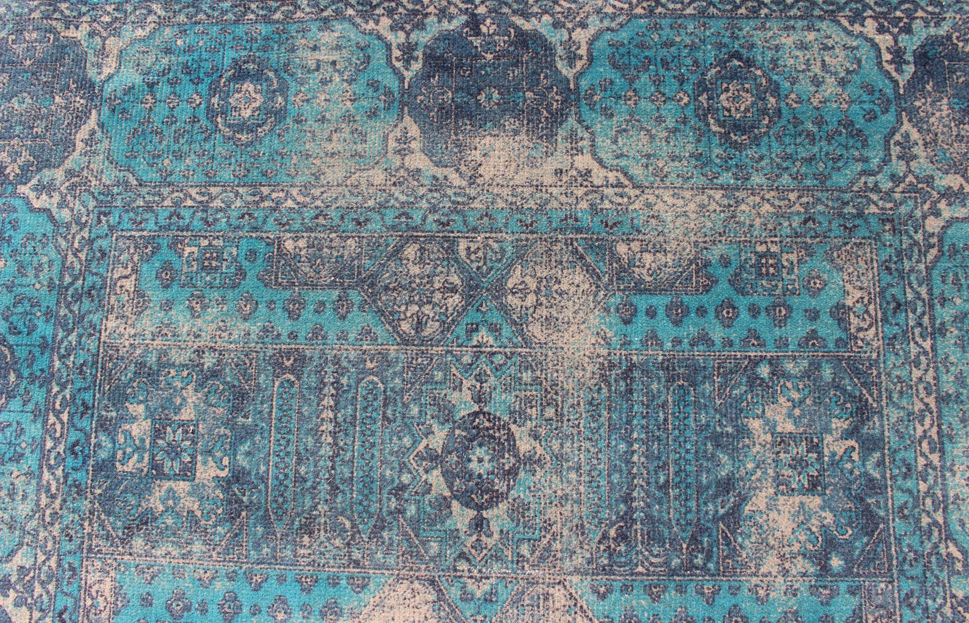 Handgefertigter moderner Teppich mit heiteren ozeanischen Farbtönen 5 x 8 im Zustand „Gut“ im Angebot in Atlanta, GA