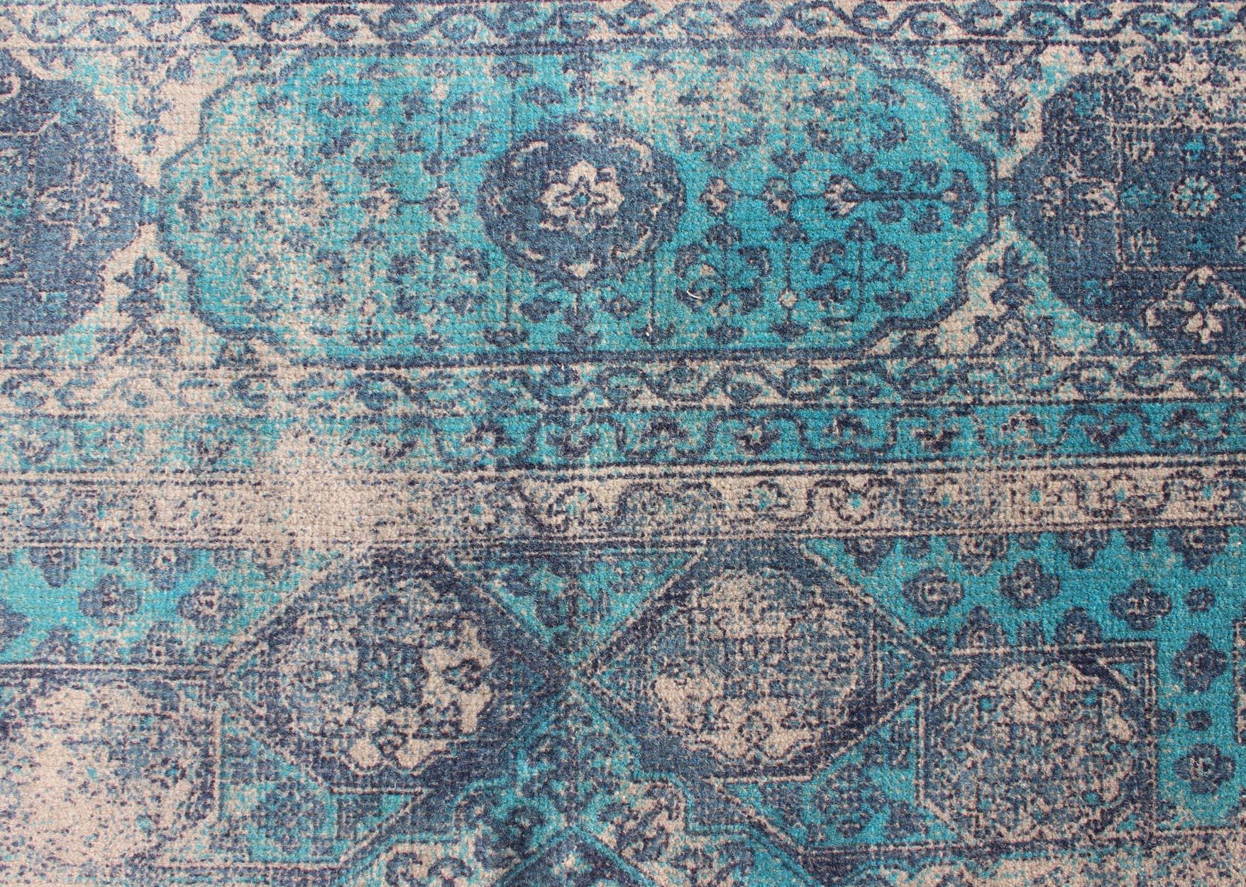 Handgefertigter moderner Teppich mit heiteren ozeanischen Farbtönen 5 x 8 (21. Jahrhundert und zeitgenössisch) im Angebot