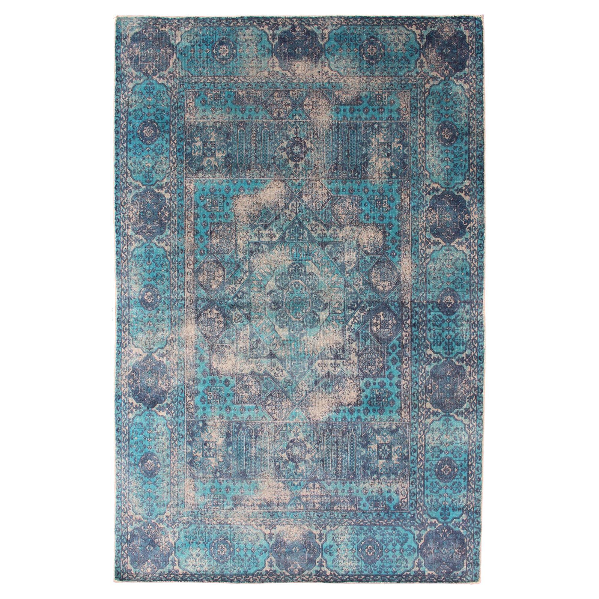 Handgefertigter moderner Teppich mit heiteren ozeanischen Farbtönen 5 x 8 im Angebot