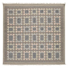 Handcrafted Modern Swedish Scandinavian Flatweave Area Rug  Grey & Multi-Color