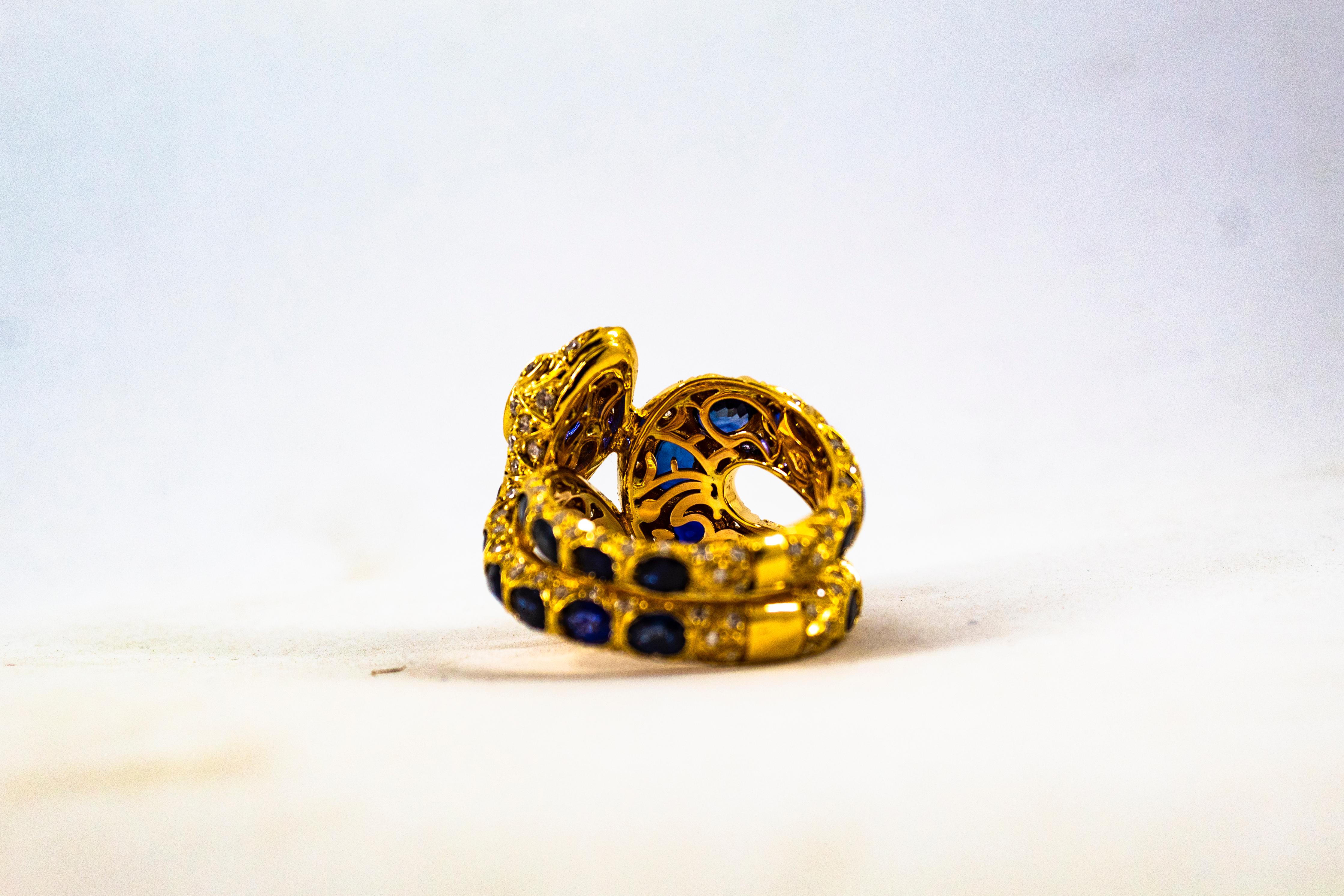 Handcrafted Modern White Diamond Blue Sapphire Yellow Gold Cocktail 