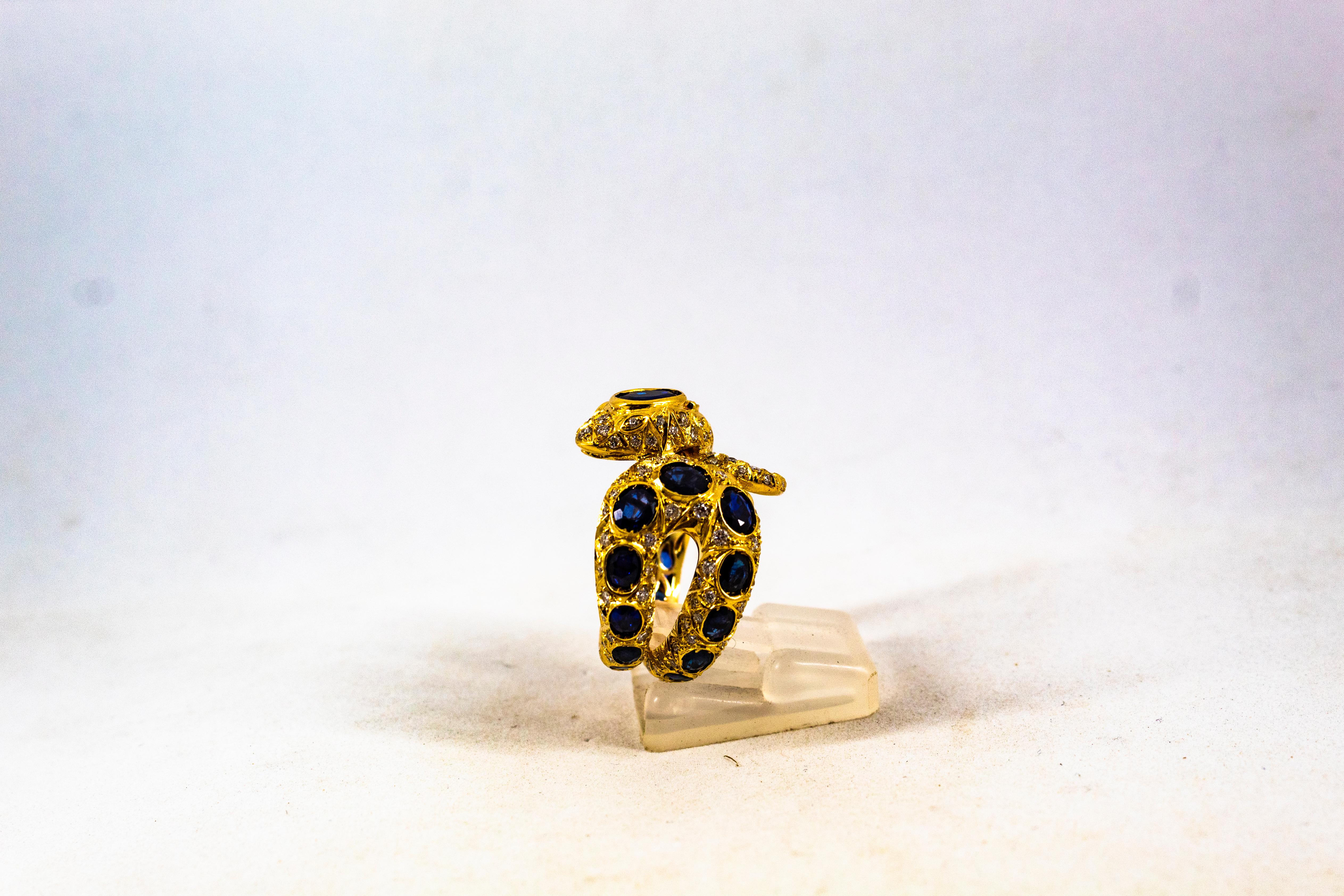 Handcrafted Modern White Diamond Blue Sapphire Yellow Gold Cocktail 