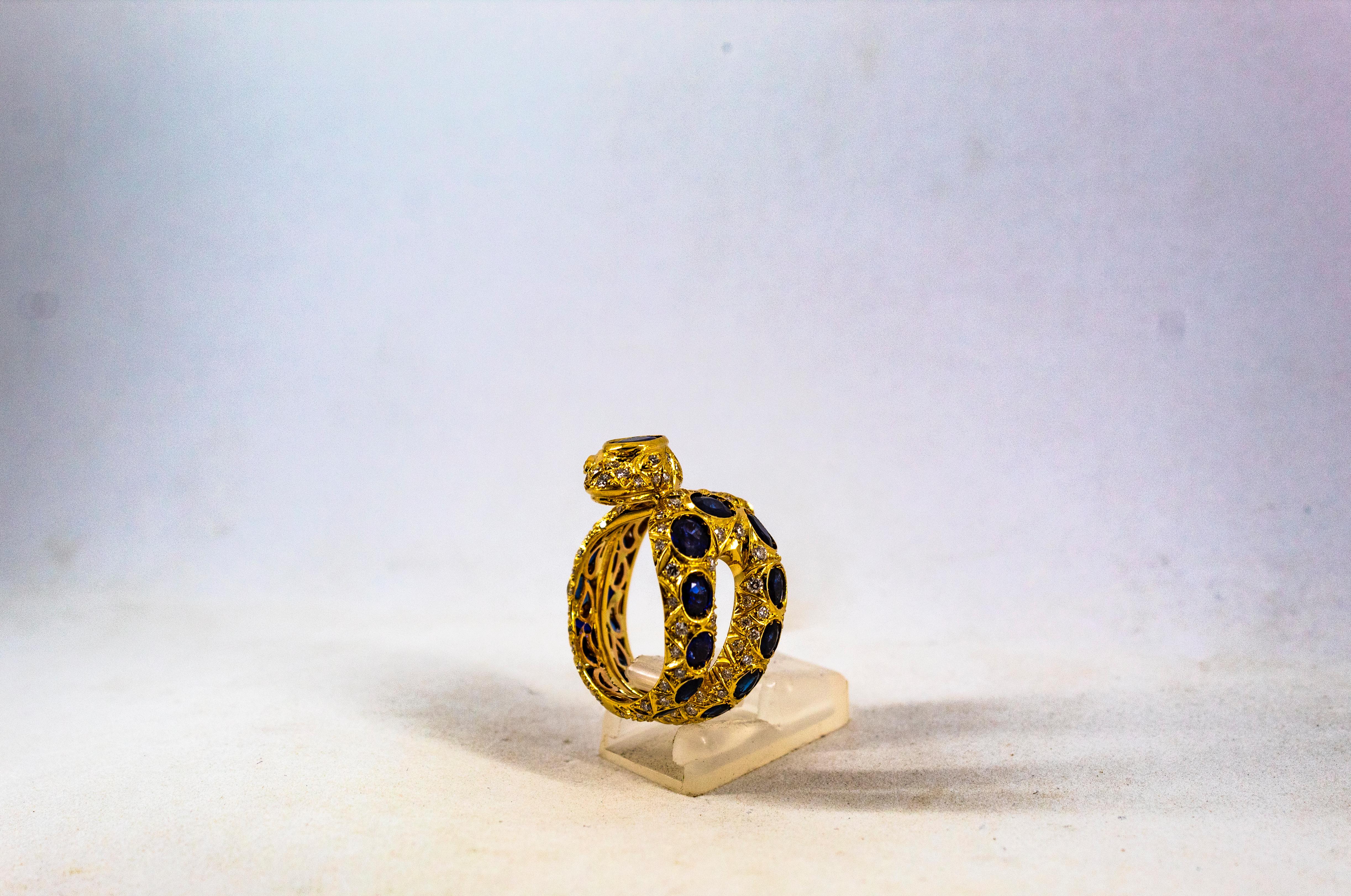 Handcrafted Modern White Diamond Blue Sapphire Yellow Gold Cocktail 