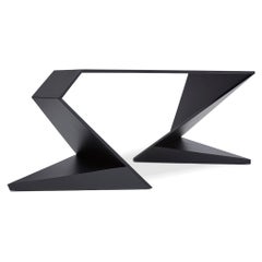 Handcrafted Modern Wood Table as Flow Console with Futuristic Shapes