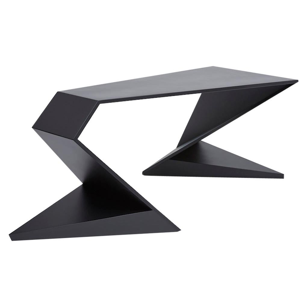 Handcrafted Modern Wood Table as Flow Console with Futuristic Shapes For Sale