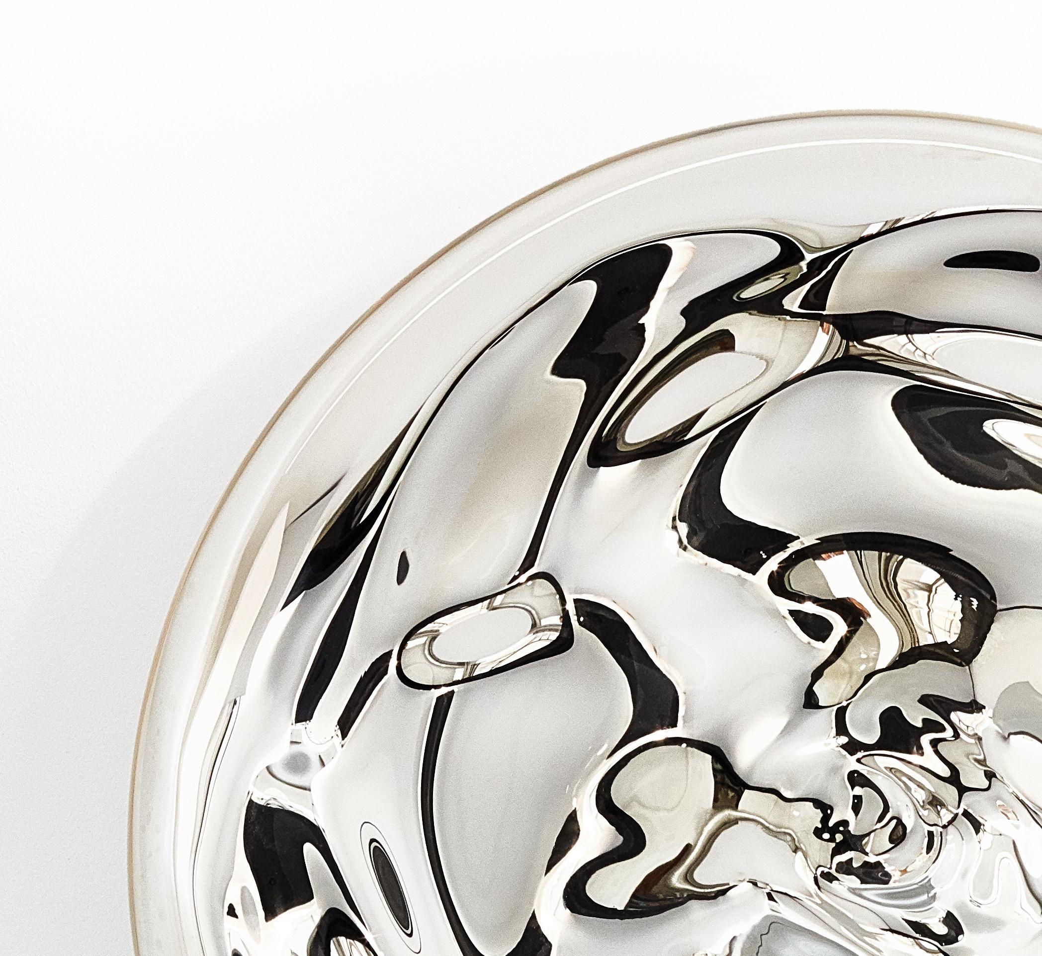Silver Limited Edition Handcrafted Mold-Blown Glass Wall Mirror by Sanna Völker For Sale