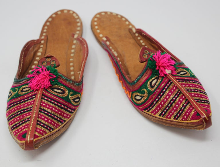 Handcrafted Moorish Leather Ethnic Turkish Gold Embroidered Shoes For ...