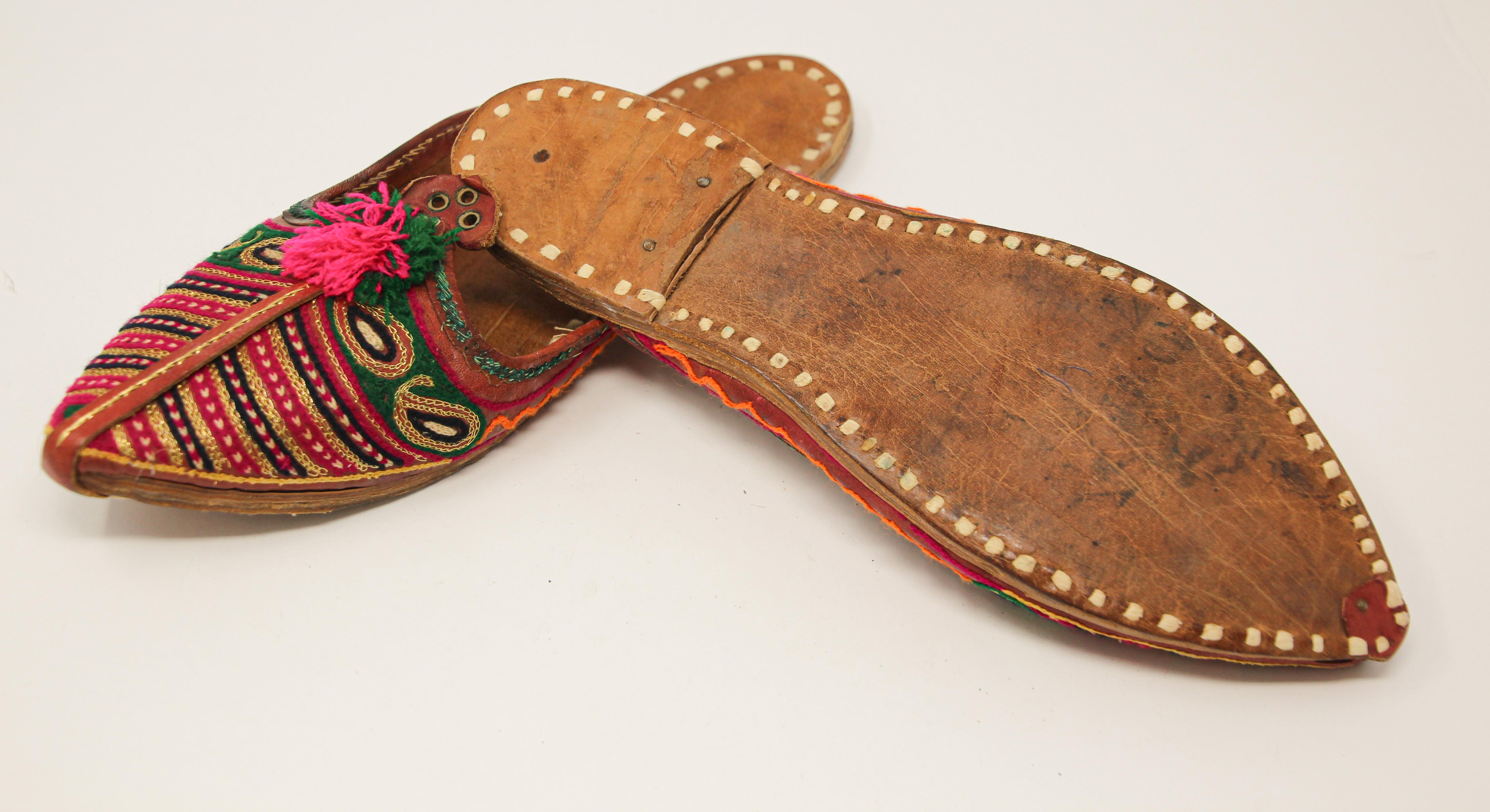 Women's Handcrafted Moorish Leather Ethnic Turkish Gold Embroidered Shoes For Sale