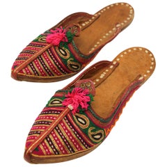 Handcrafted Moorish Leather Ethnic Turkish Gold Embroidered Shoes