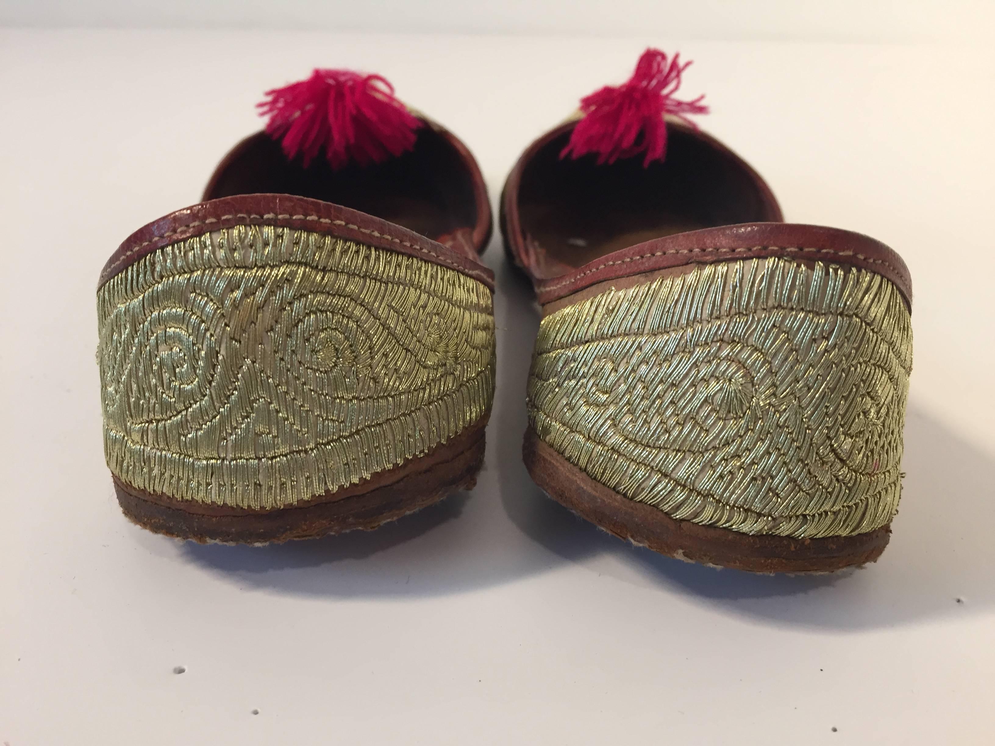 Women's or Men's Handcrafted Moorish Leather Turkish Gold Embroidered Shoes For Sale