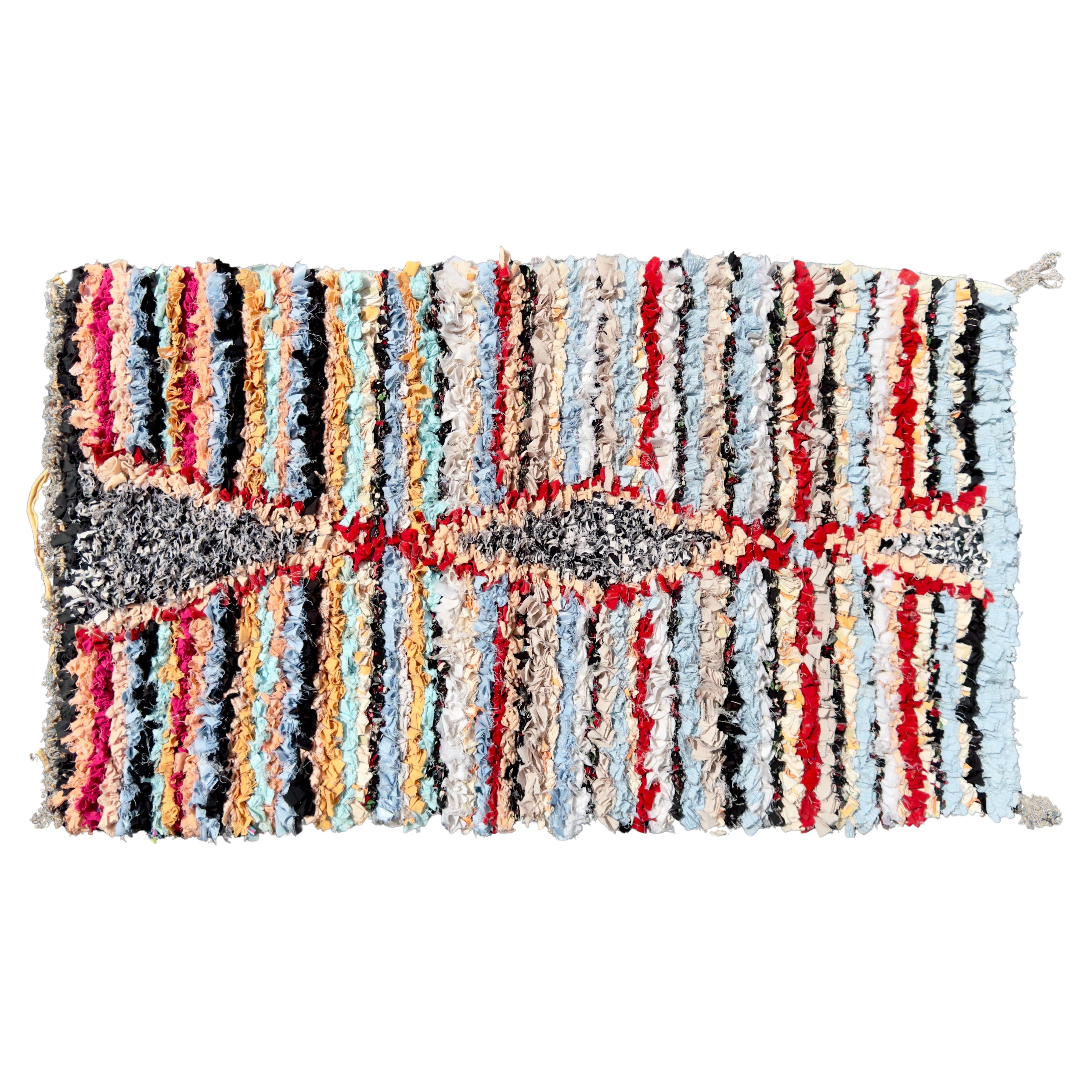 Boho Chic Moroccan Handmade Multi-Color Small Area Rug  For Sale