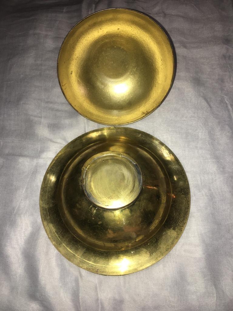 Dyed Handcrafted Moroccan Brass Tagine Decorative Serving Dish For Sale