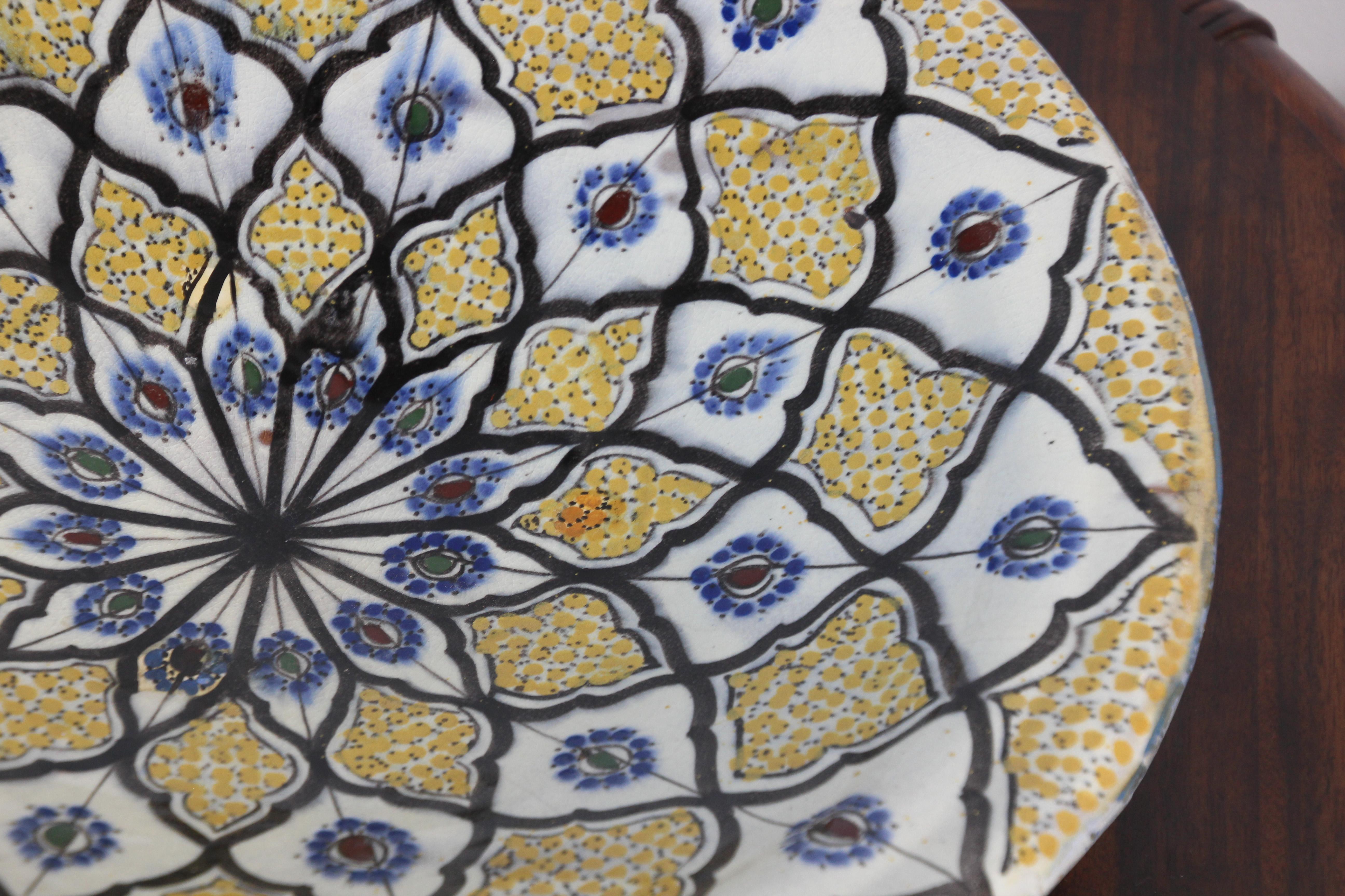 Handcrafted Moroccan Ceramic Yellow Bowl Vintage Large Charger 7