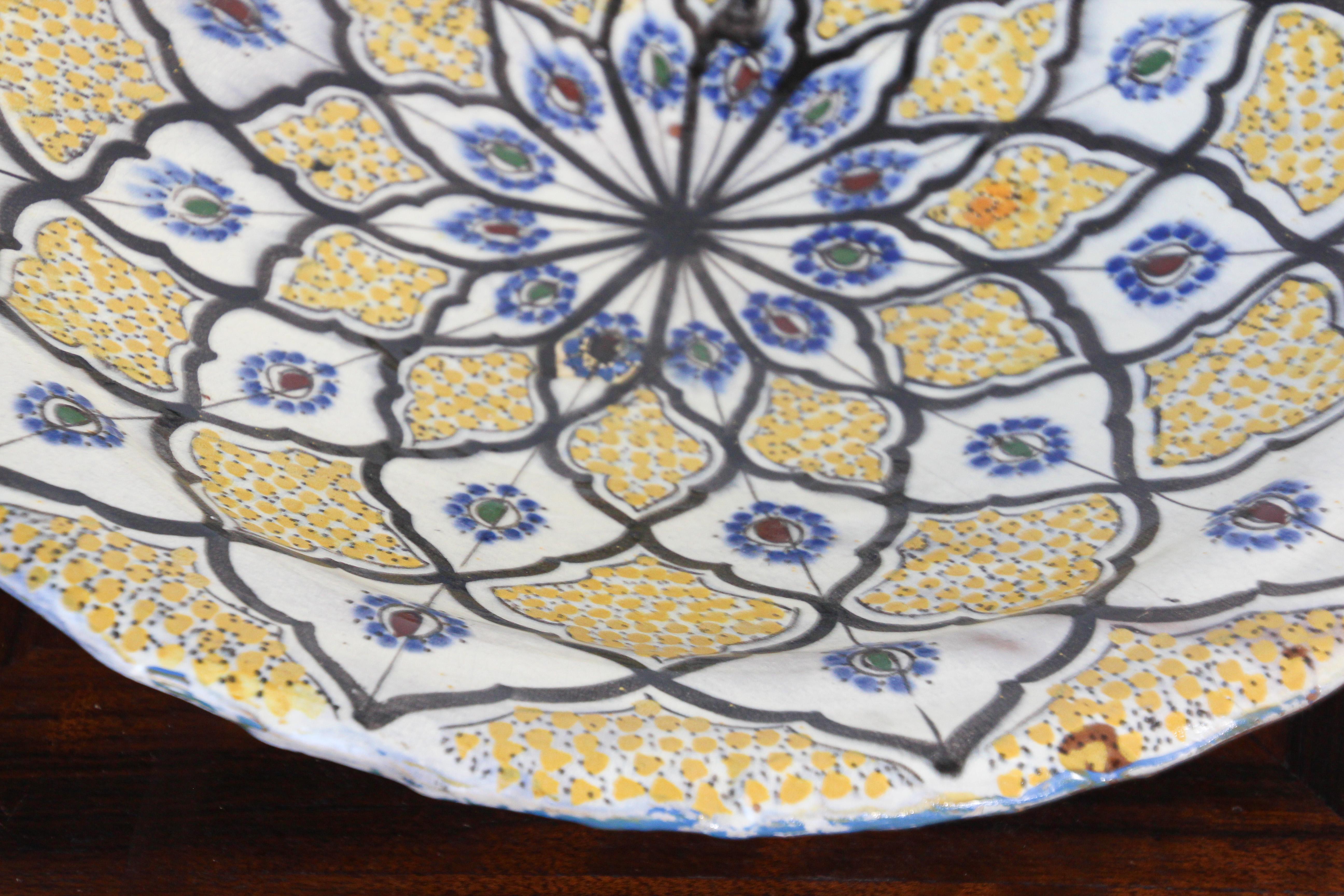Handcrafted Moroccan Ceramic Yellow Bowl Vintage Large Charger  8