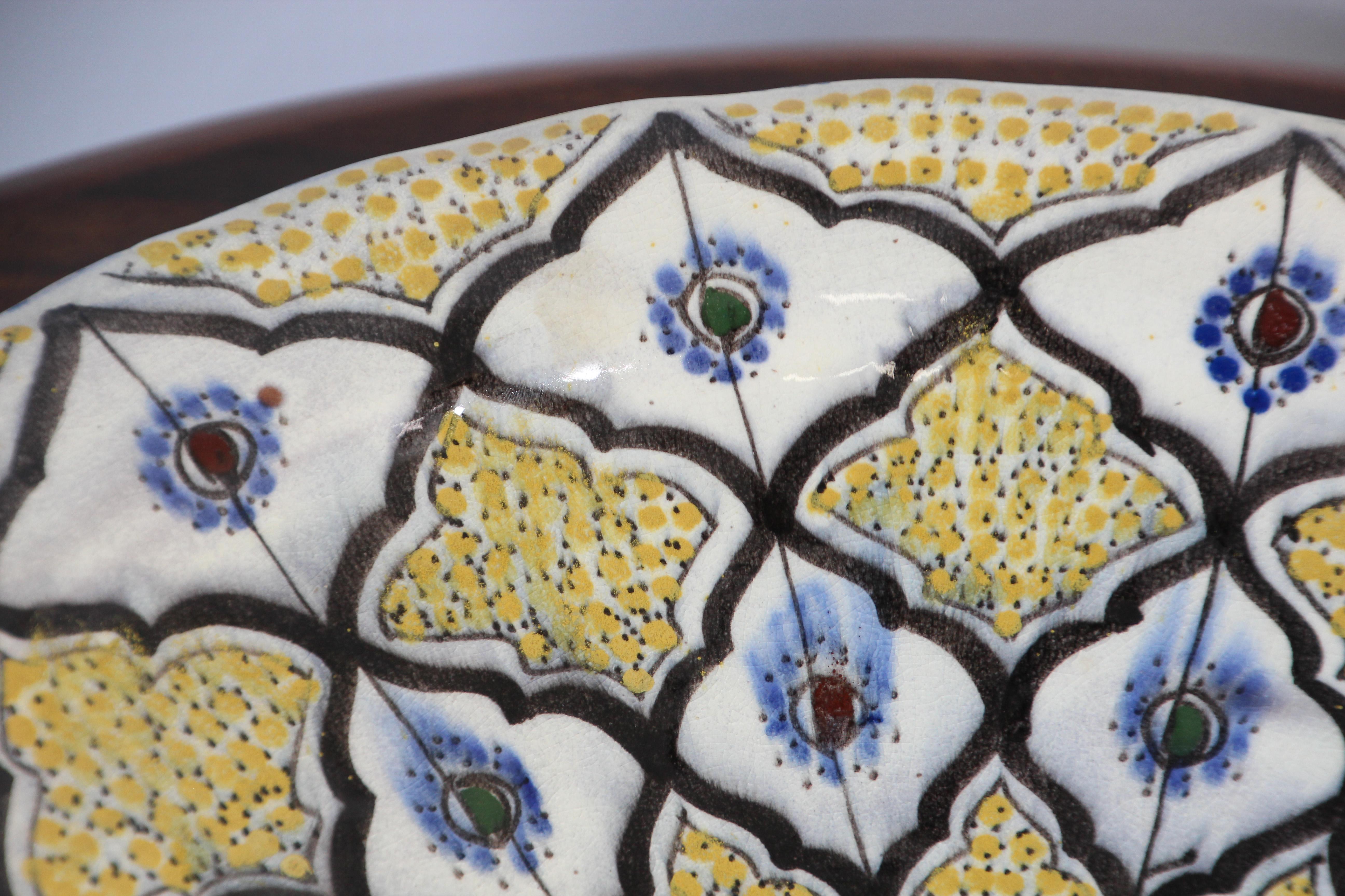 Handcrafted Moroccan Ceramic Yellow Bowl Vintage Large Charger  9