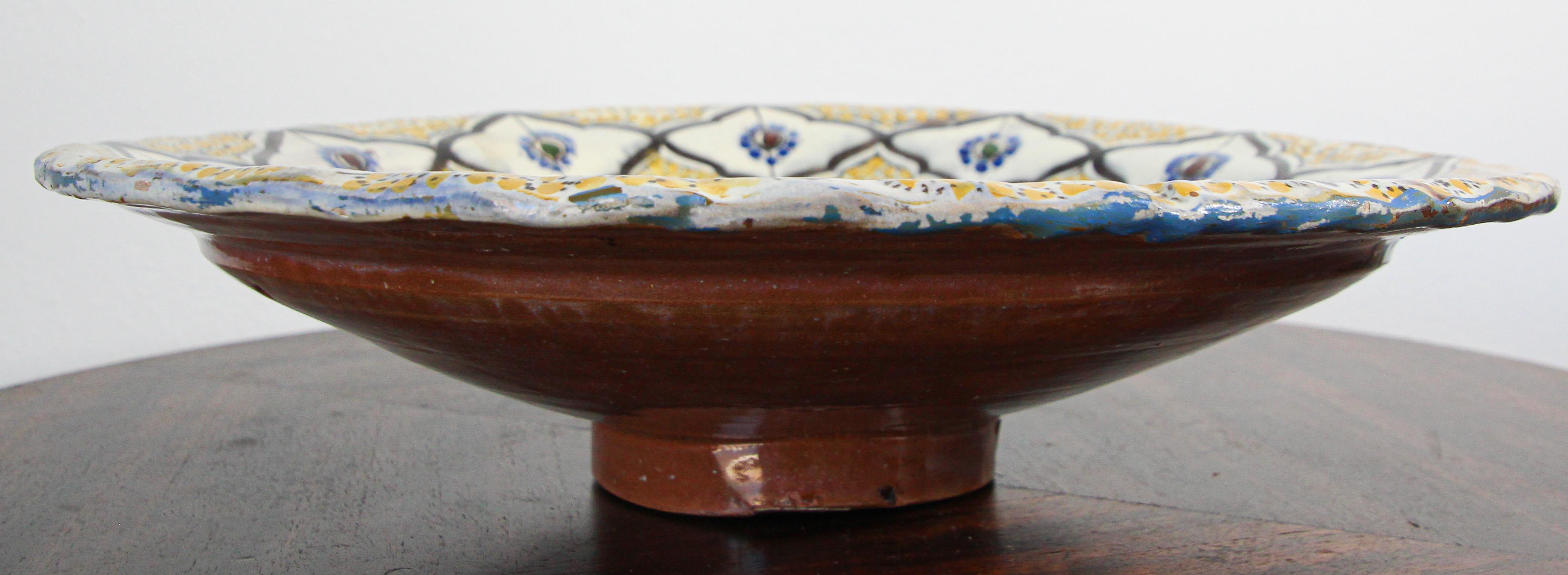 Handcrafted Moroccan Ceramic Yellow Bowl Vintage Large Charger 13