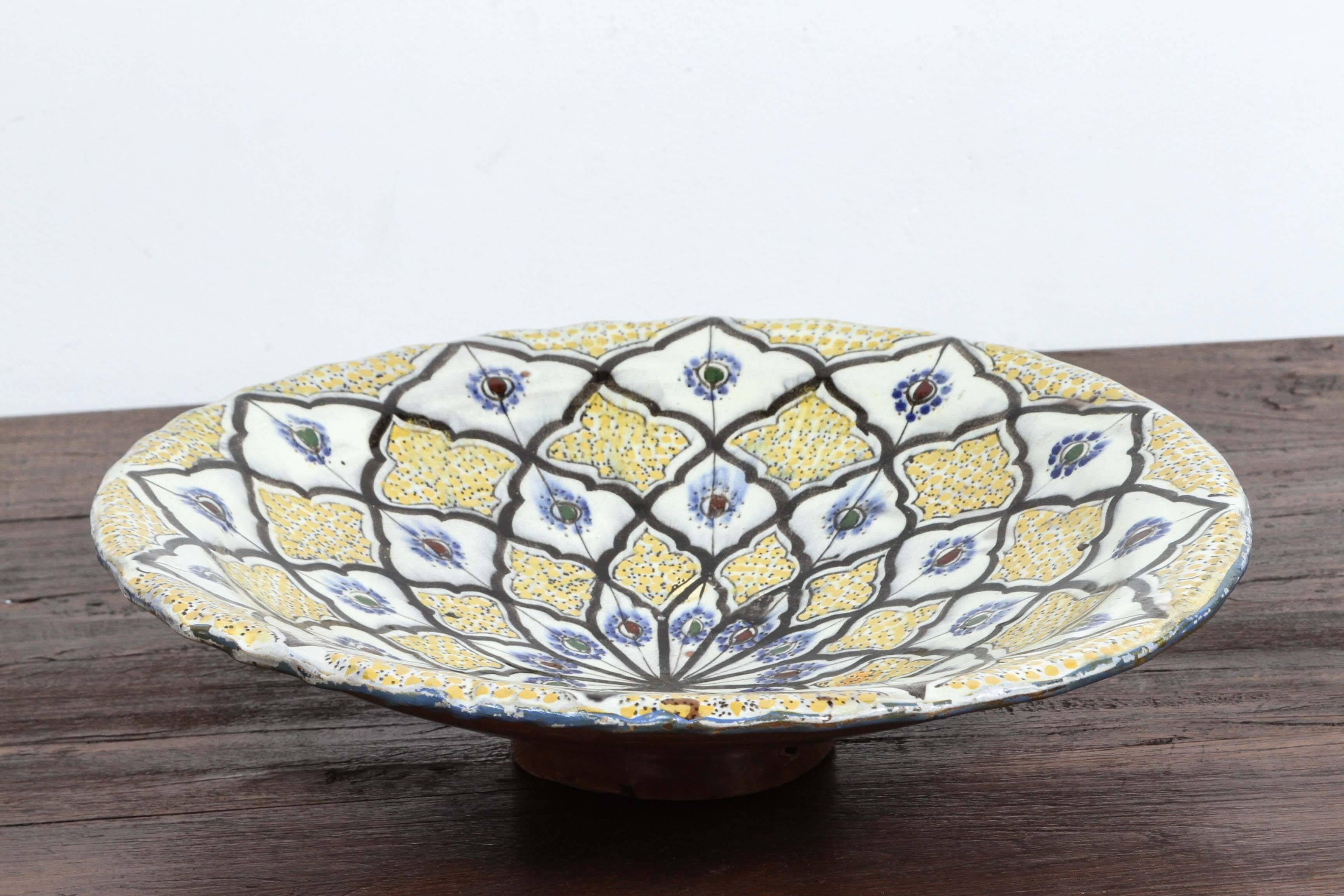 Hand-Crafted Handcrafted Moroccan Ceramic Yellow Bowl Vintage Large Charger 