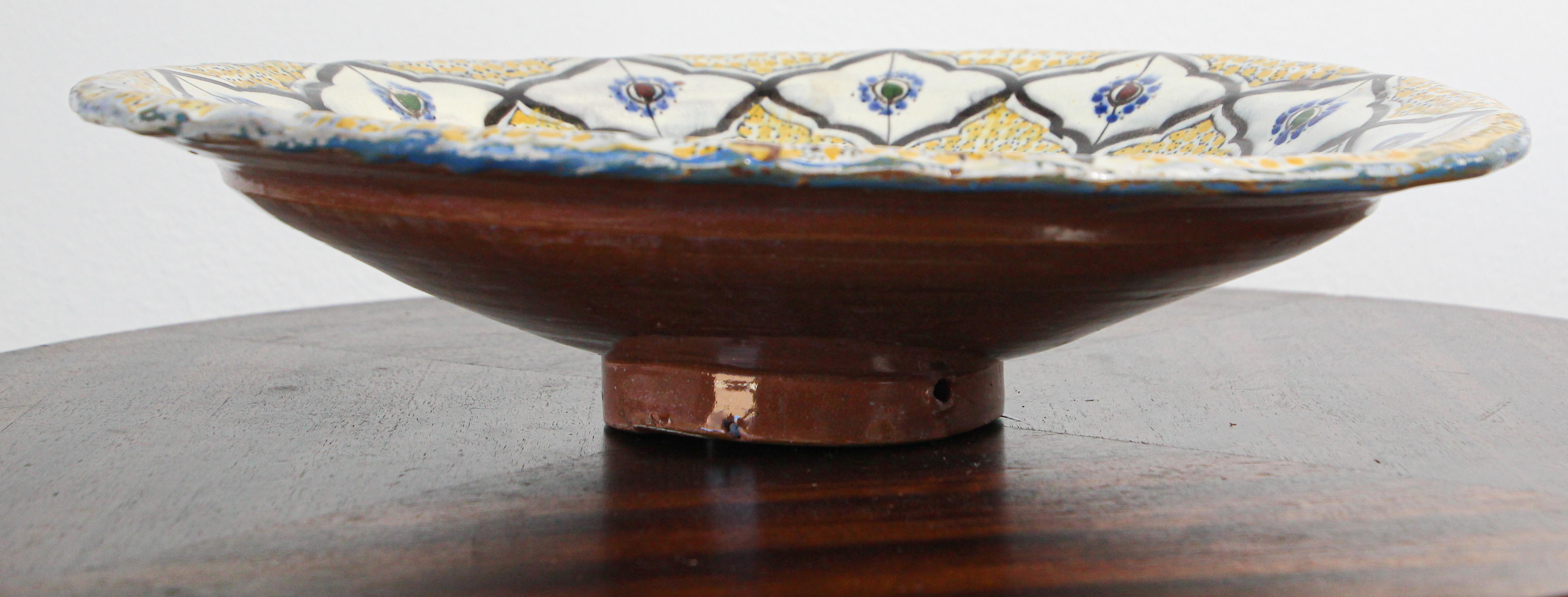 20th Century Handcrafted Moroccan Ceramic Yellow Bowl Vintage Large Charger 