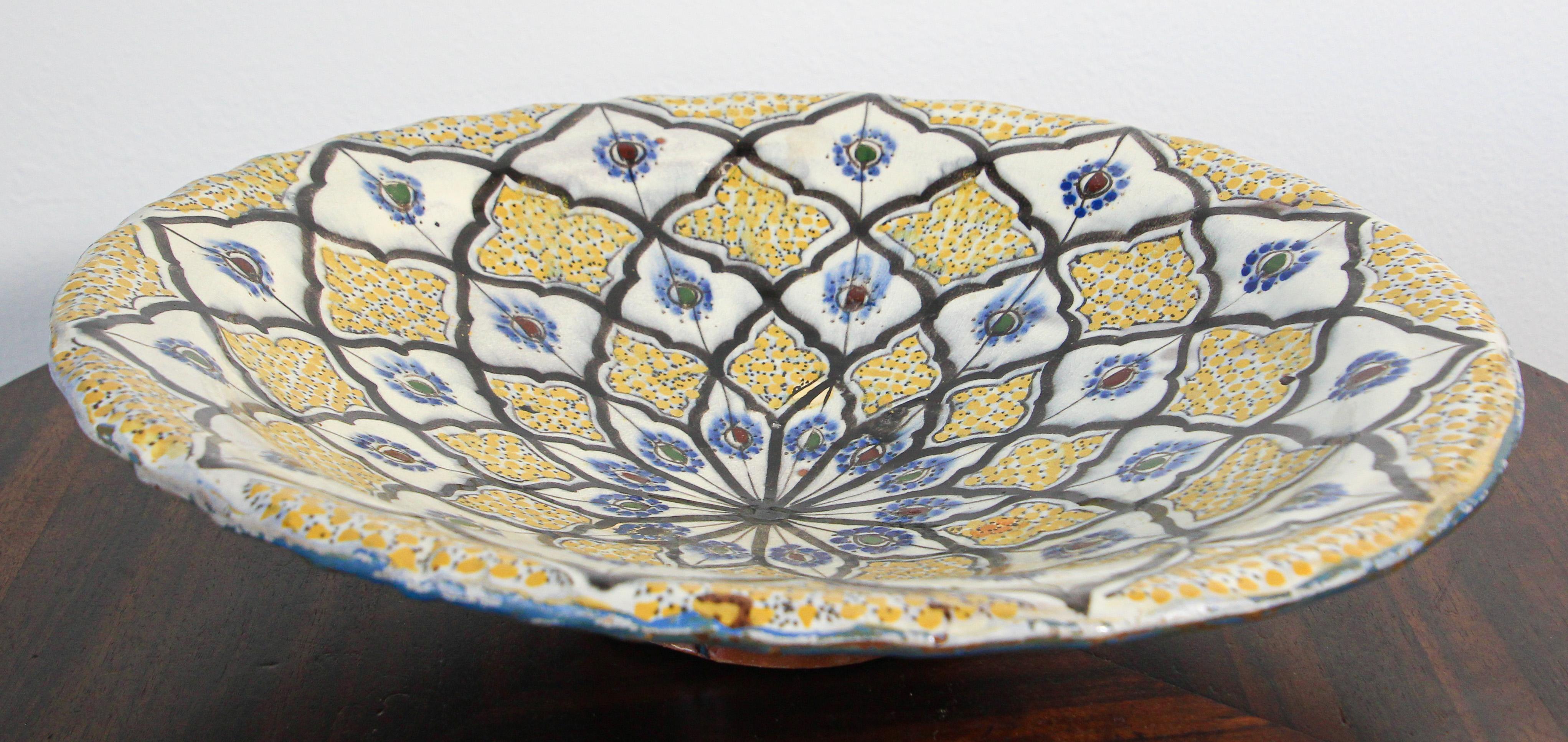 Handcrafted Moroccan Ceramic Yellow Bowl Vintage Large Charger  1