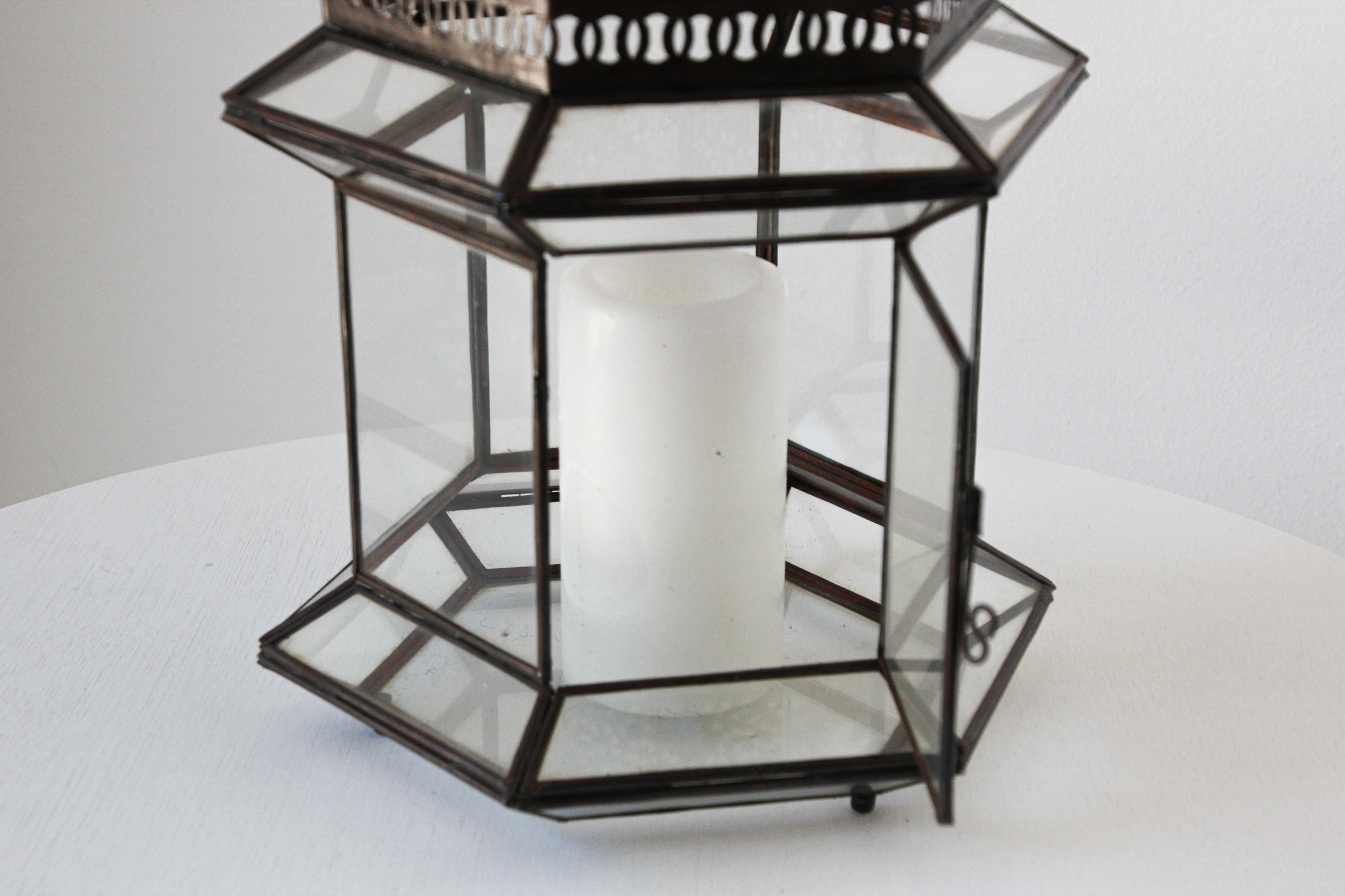 Handcrafted Moroccan Clear Glass Candle Lantern 9