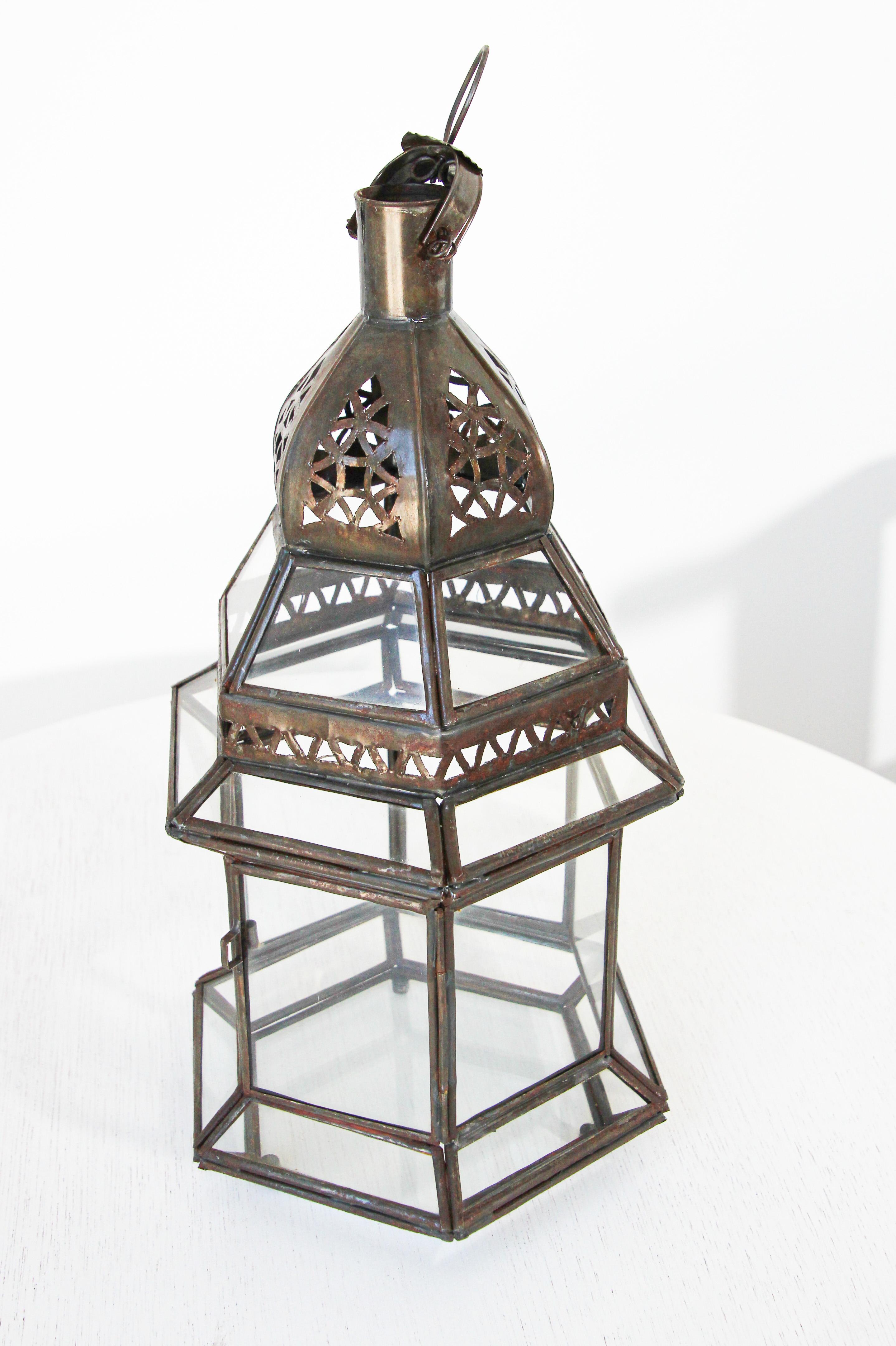 Hand-Crafted Handcrafted Moroccan Clear Glass Candle Lantern