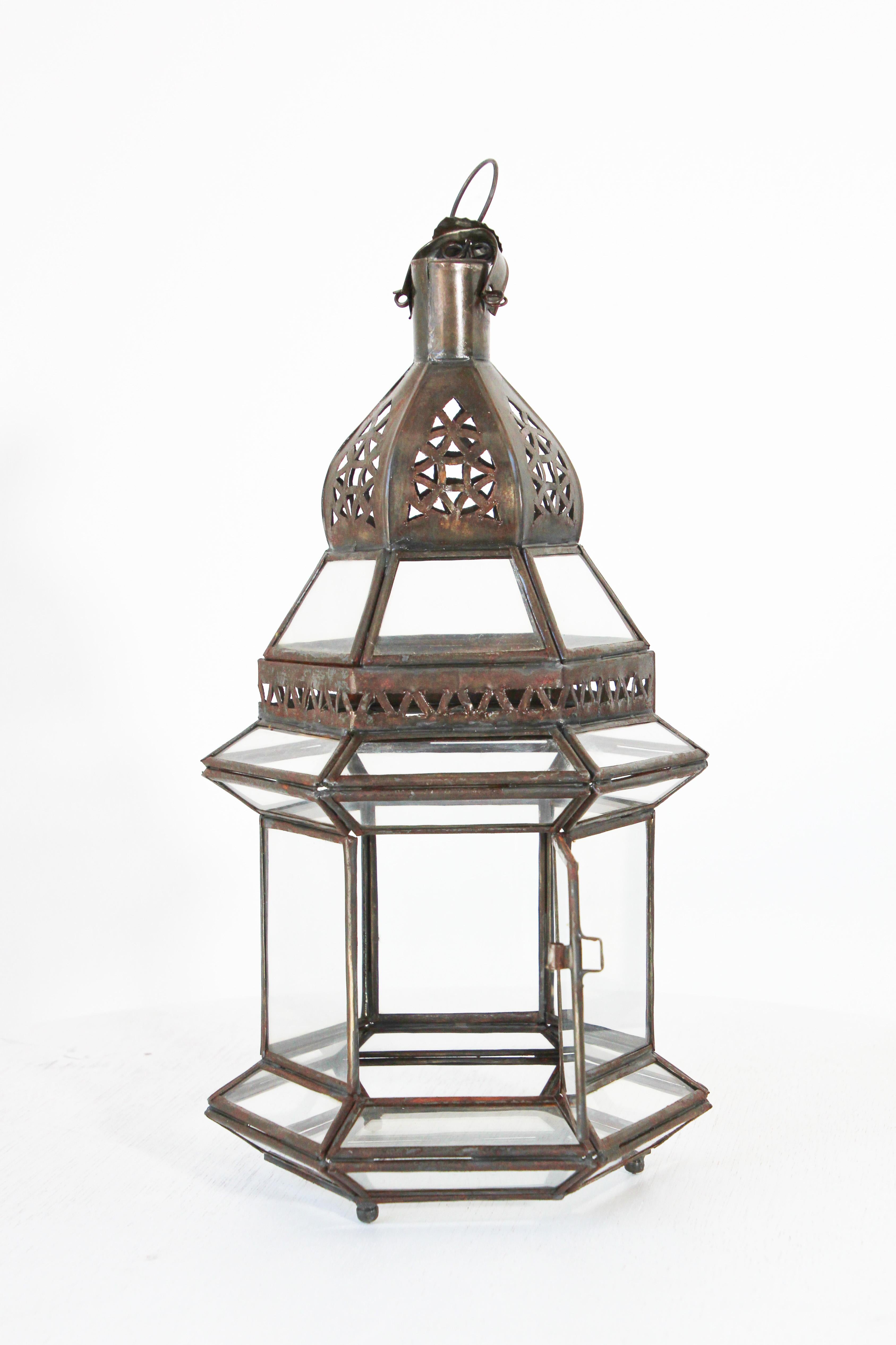 20th Century Handcrafted Moroccan Clear Glass Candle Lantern
