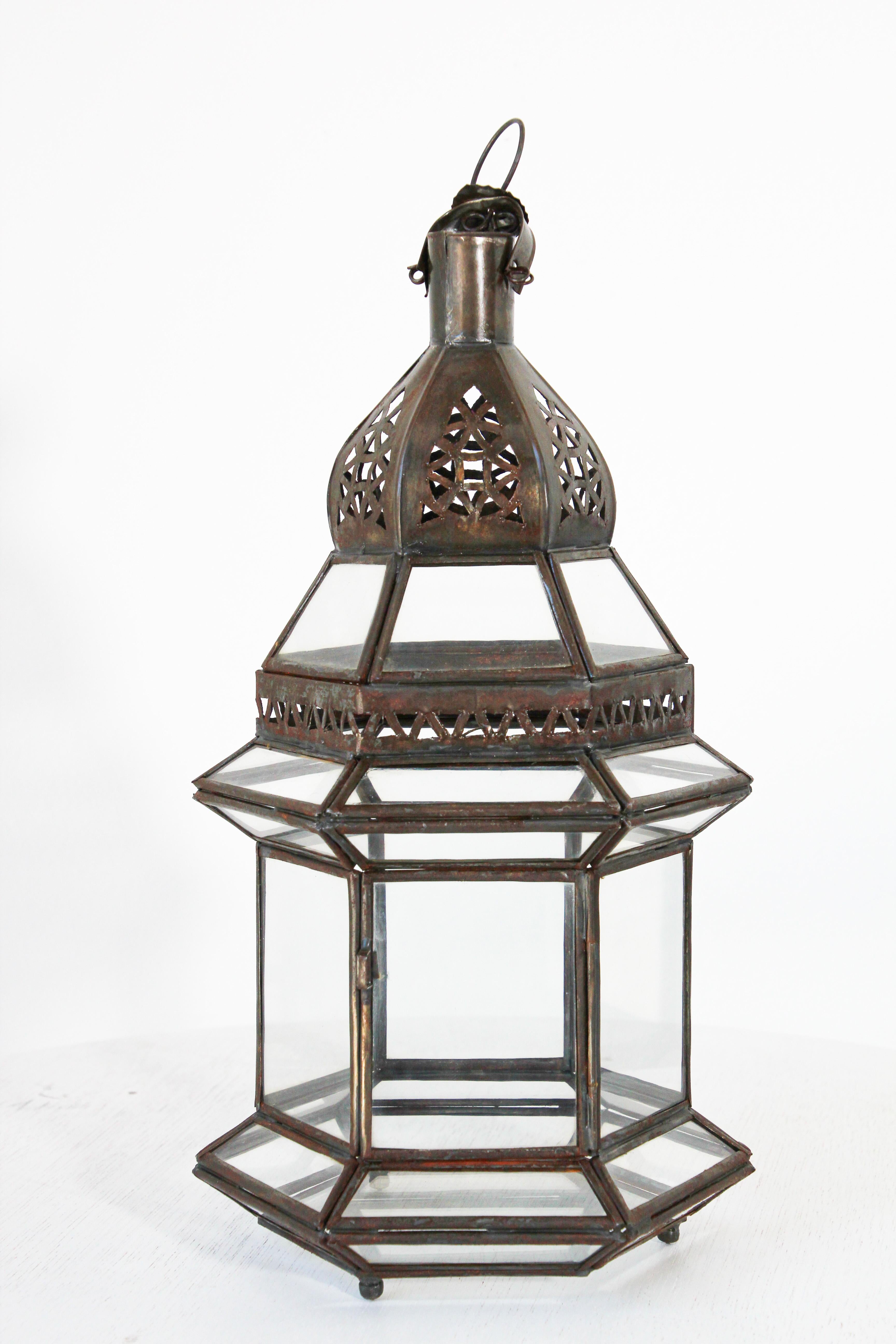 Metal Handcrafted Moroccan Clear Glass Candle Lantern