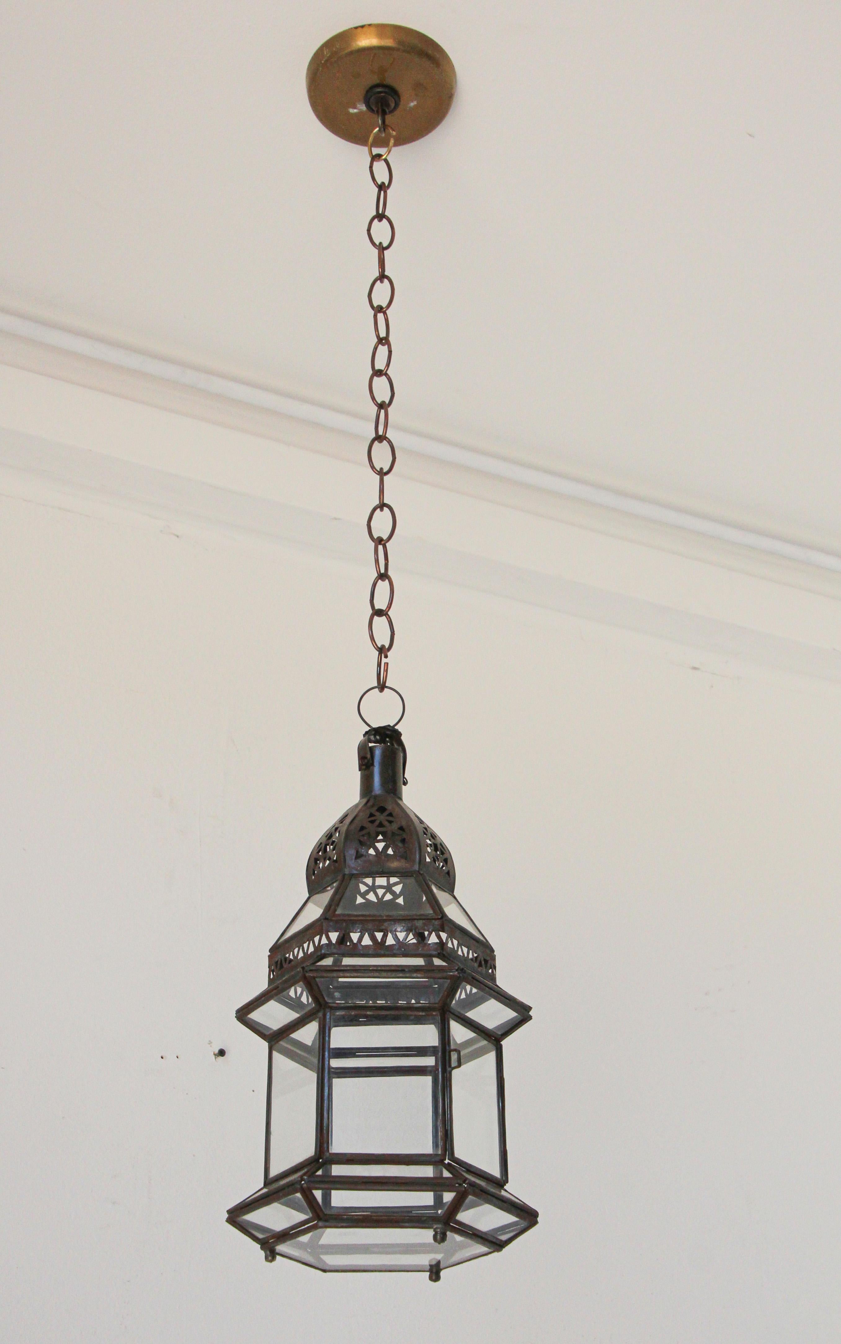 20th Century Handcrafted Moroccan Hanging Glass Lantern