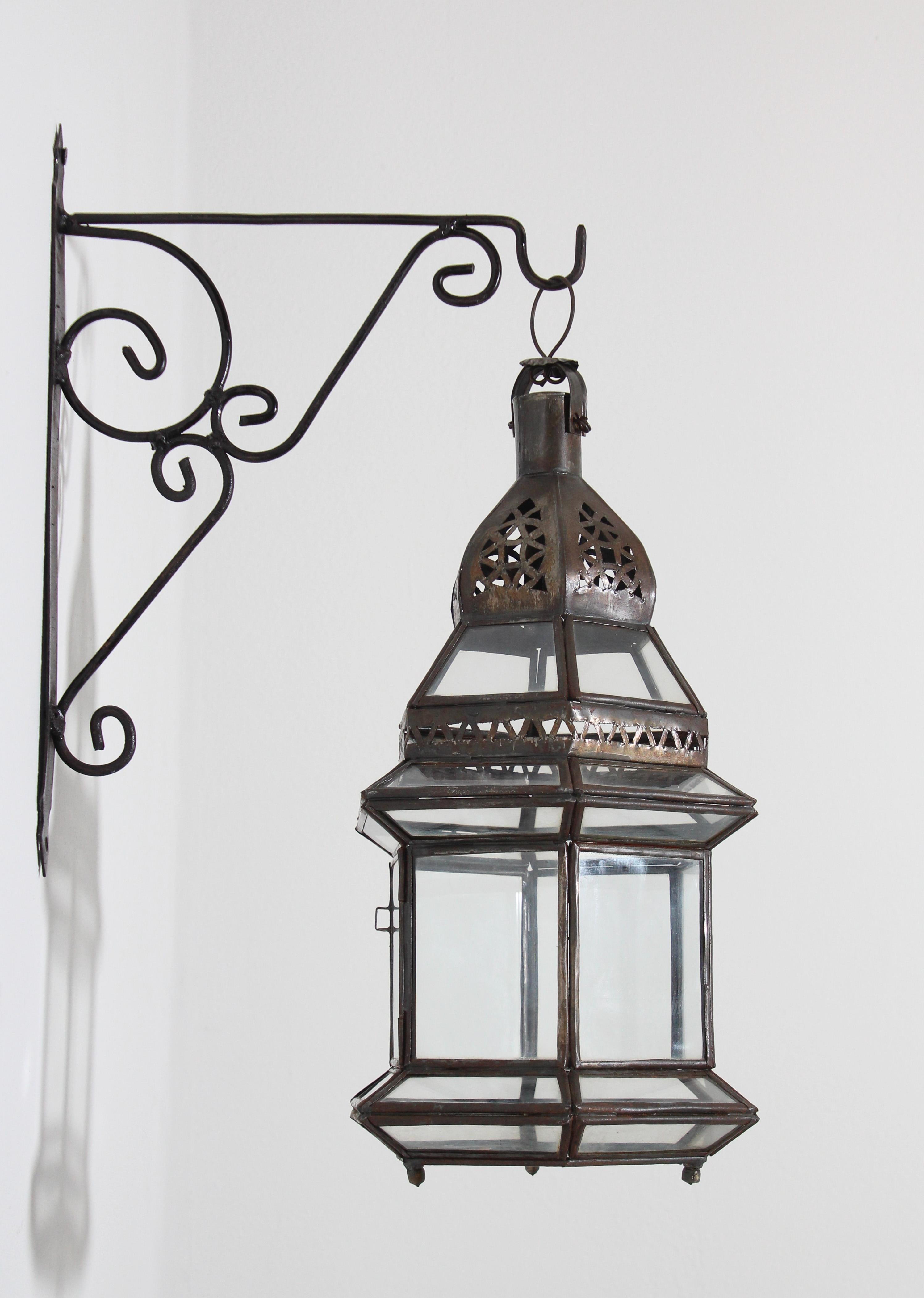 Handcrafted Moroccan Hanging Metal and Glass Lantern 1