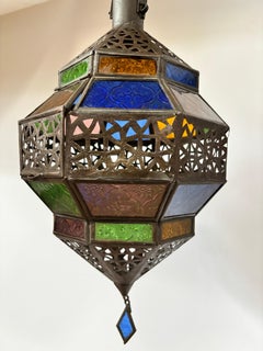 Handcrafted Moroccan Lantern, Multi-Color Glass, Octagonal Design