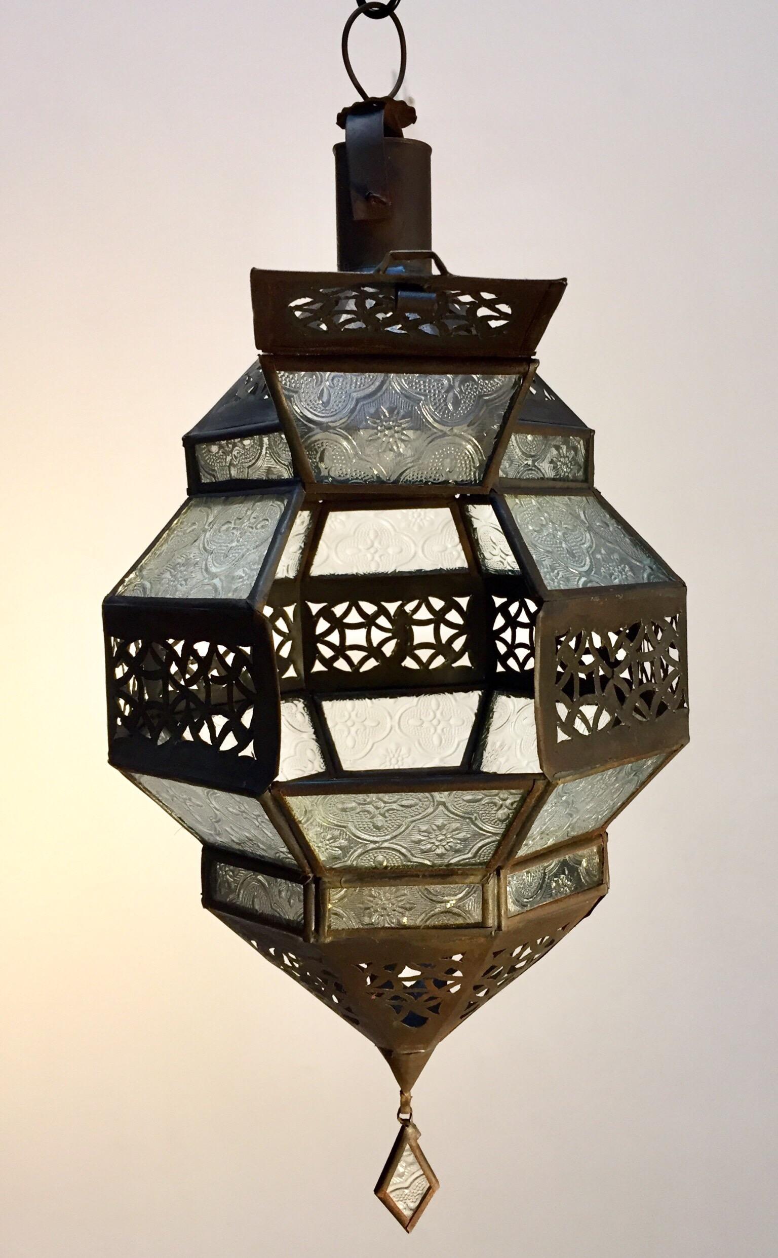 Marokkanische Metalllaterne, handgefertigt, achteckige Form mit klarem Glas 4