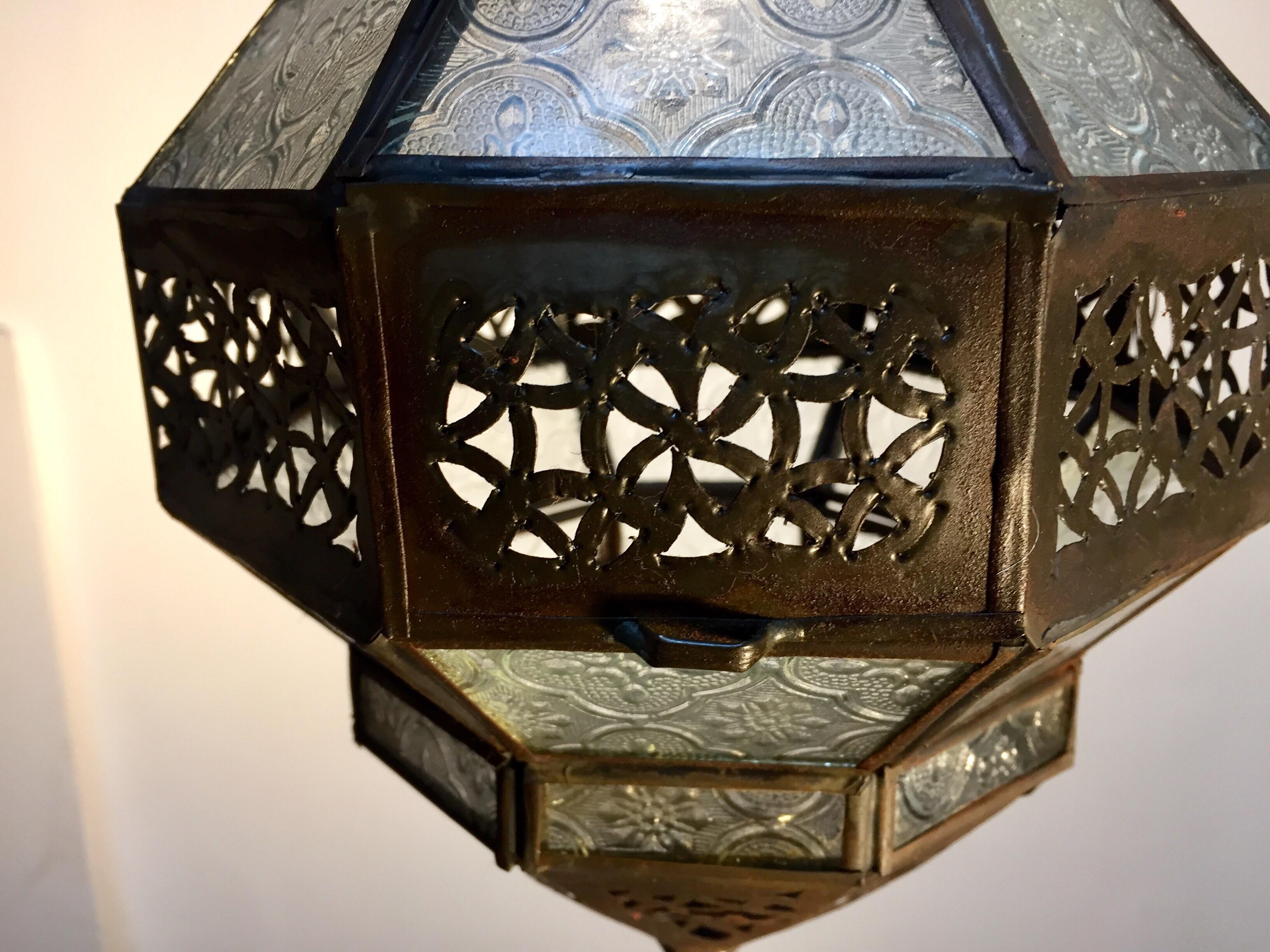 Marokkanische Metalllaterne, handgefertigt, achteckige Form mit klarem Glas 8
