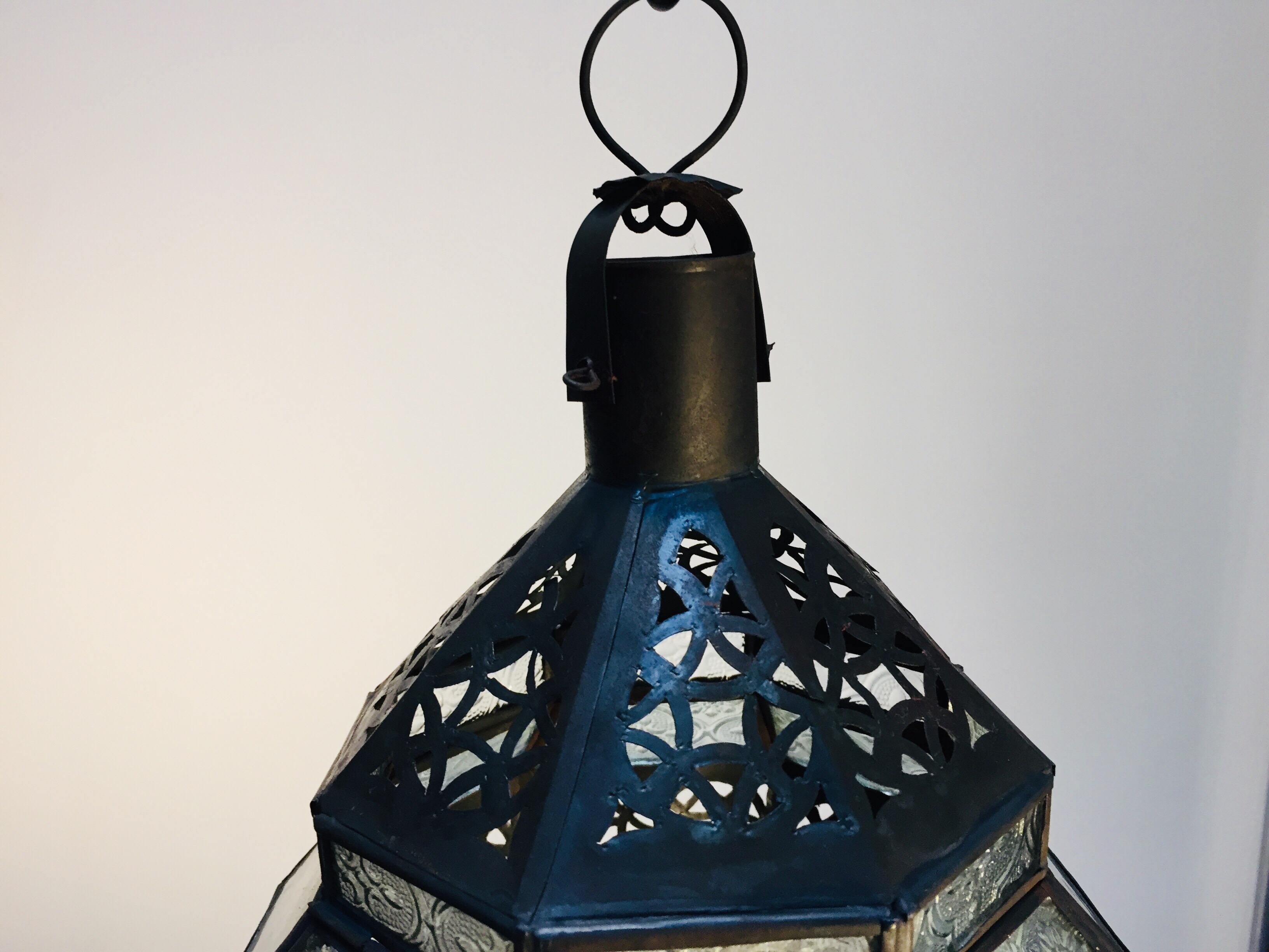 Handcrafted Moroccan Metal Lantern, Octagonal Shape with Clear Glass 11