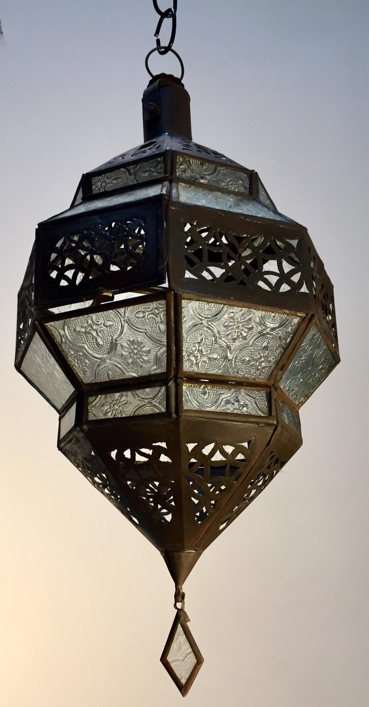 Handcrafted Moroccan Metal Lantern, Octagonal Shape with Clear Glass 13