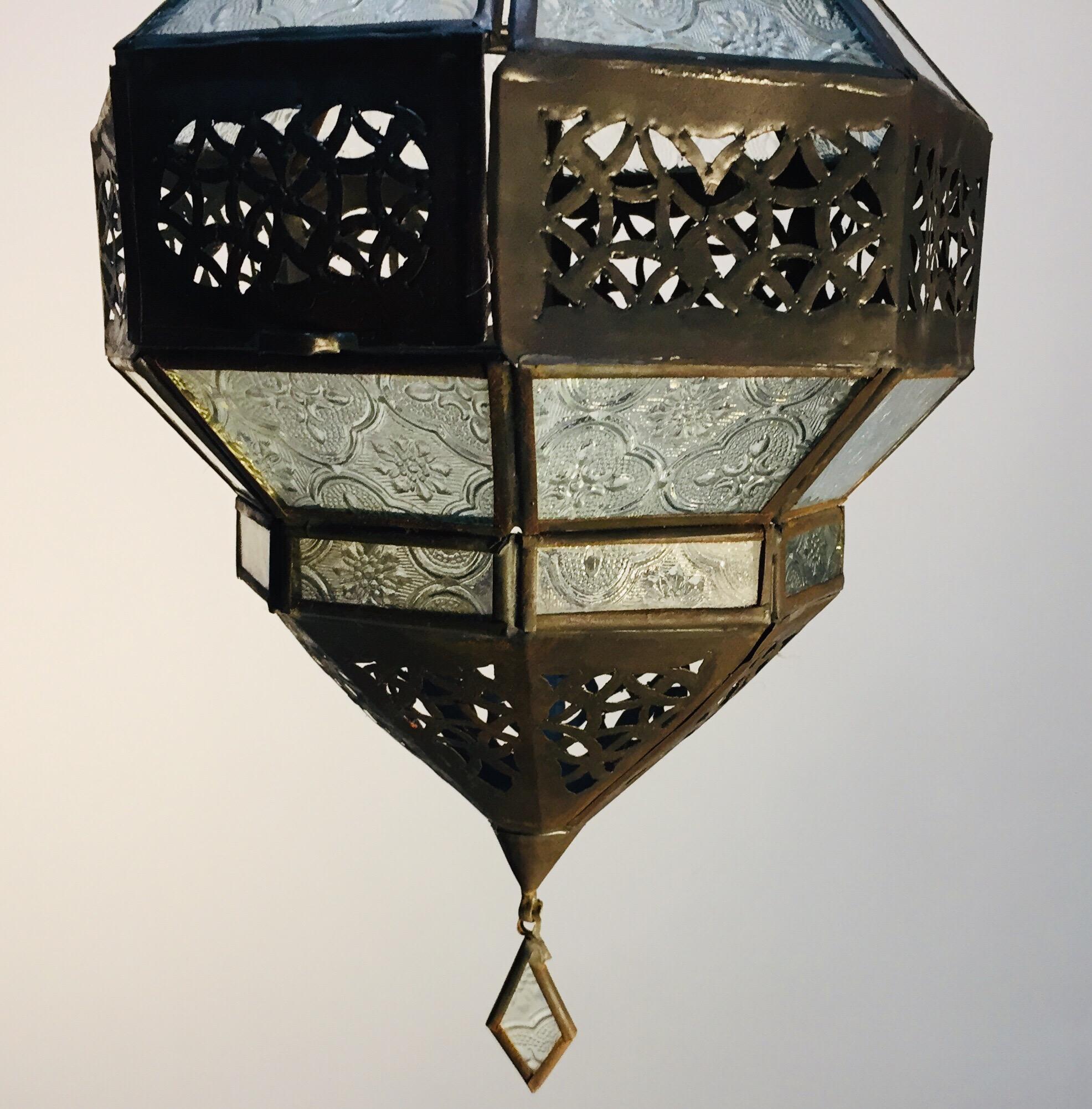 Marokkanische Metalllaterne, handgefertigt, achteckige Form mit klarem Glas 14