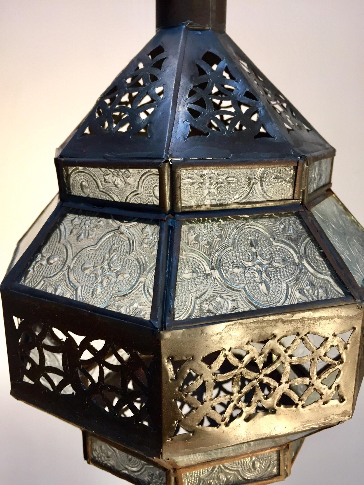 Moorish Handcrafted Moroccan Metal Lantern, Octagonal Shape with Clear Glass