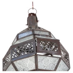 Handcrafted Moroccan Metal Lantern with Clear Glass, Octagonal Design