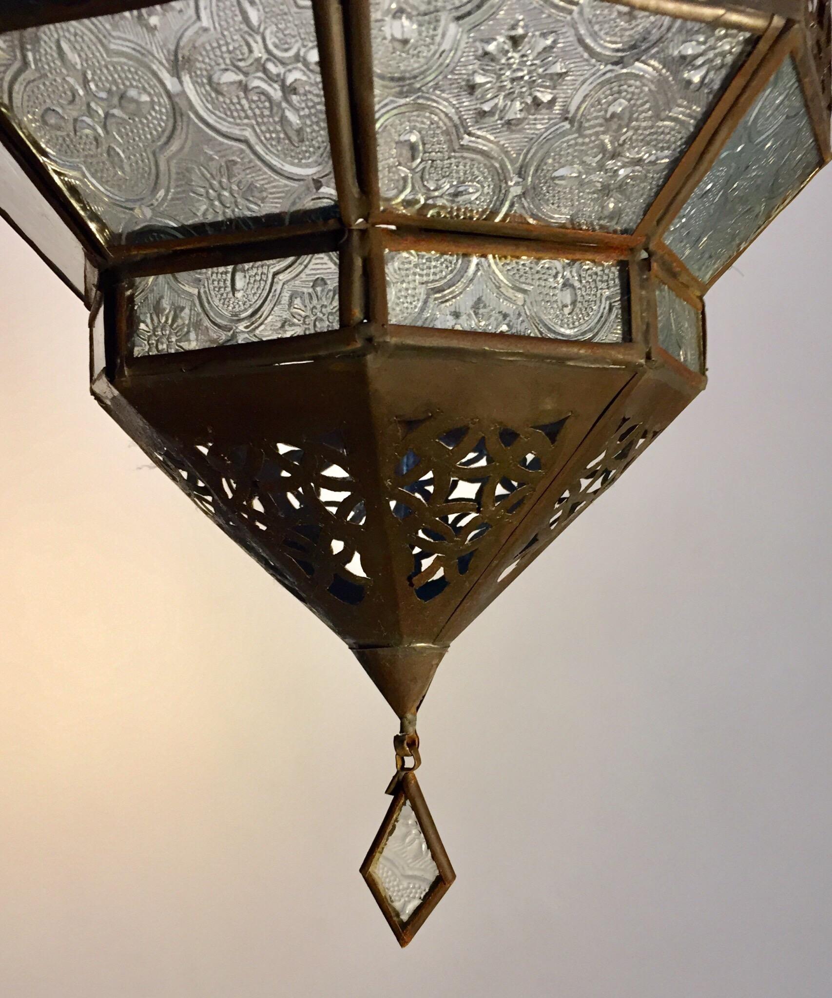 20th Century Handcrafted Moroccan Metal Lantern, Octagonal Shape with Clear Glass