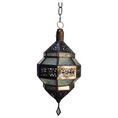 Handcrafted Moroccan Metal Lantern, Octagonal Shape with Clear Glass