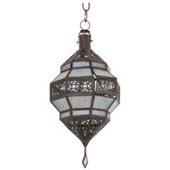 Vintage Moroccan Metal and Clear Glass Lantern, Octagonal Shape