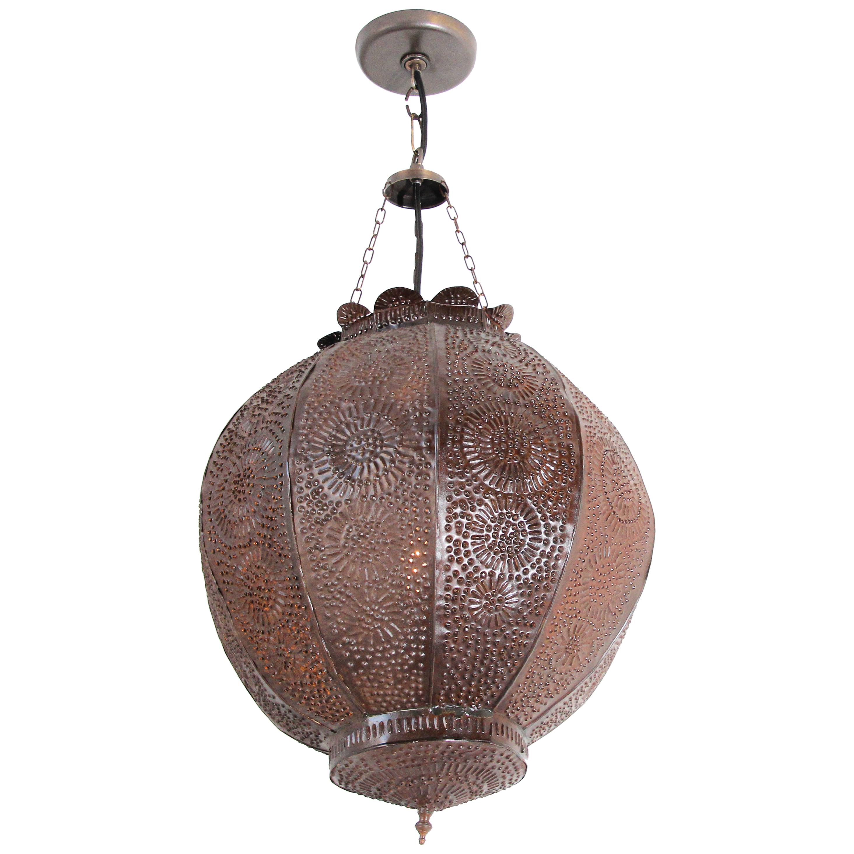 Handcrafted Moroccan Metal Orb Pendant, North Africa For Sale