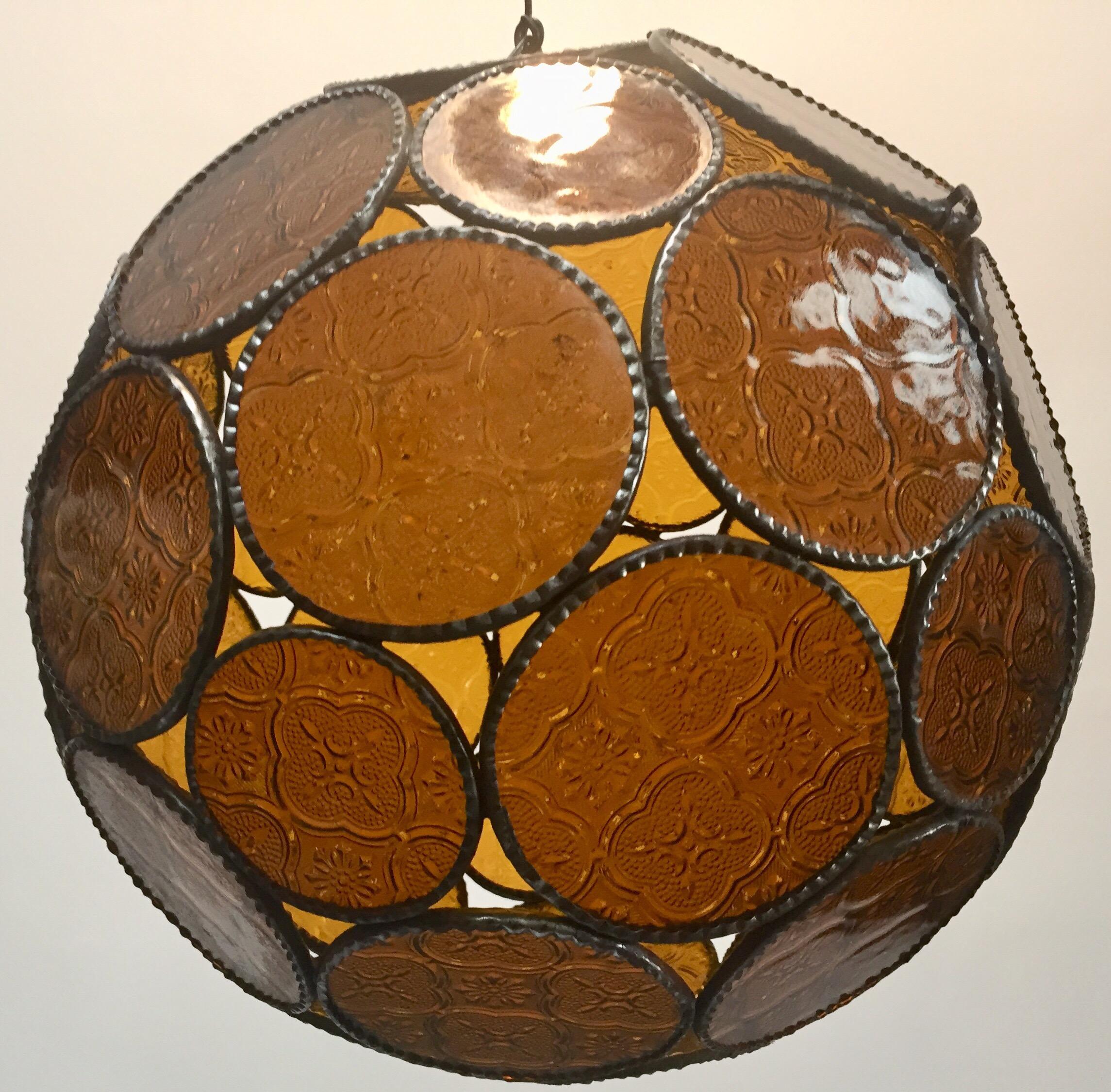 Handcrafted Moroccan Moorish Amber Glass Lantern or Orb Pendant 6