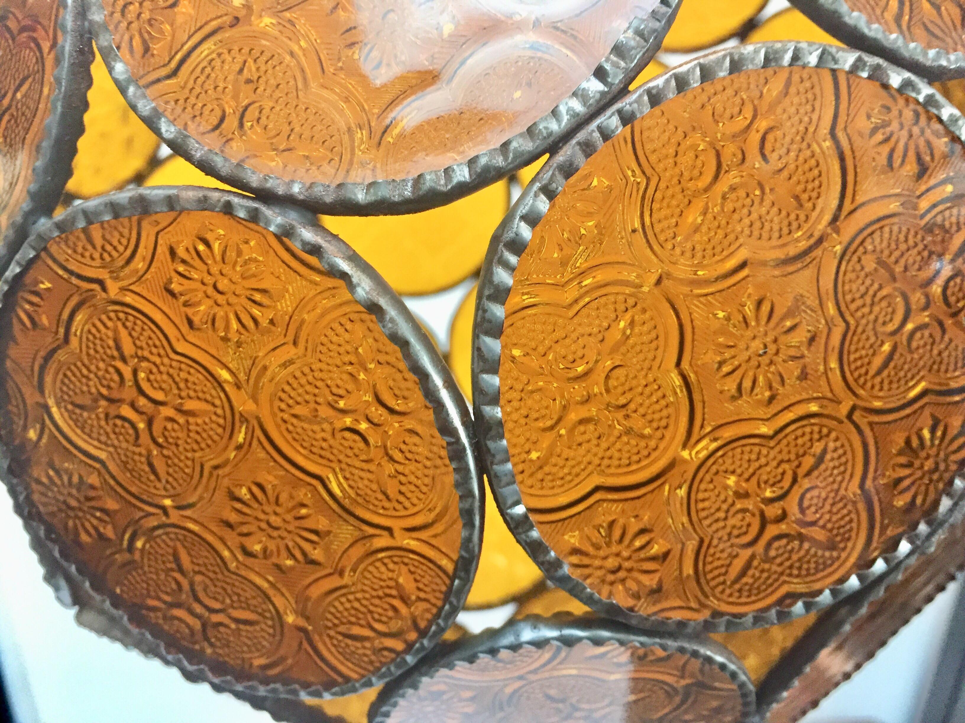 Handcrafted Moroccan Moorish Amber Glass Lantern or Orb Pendant 8