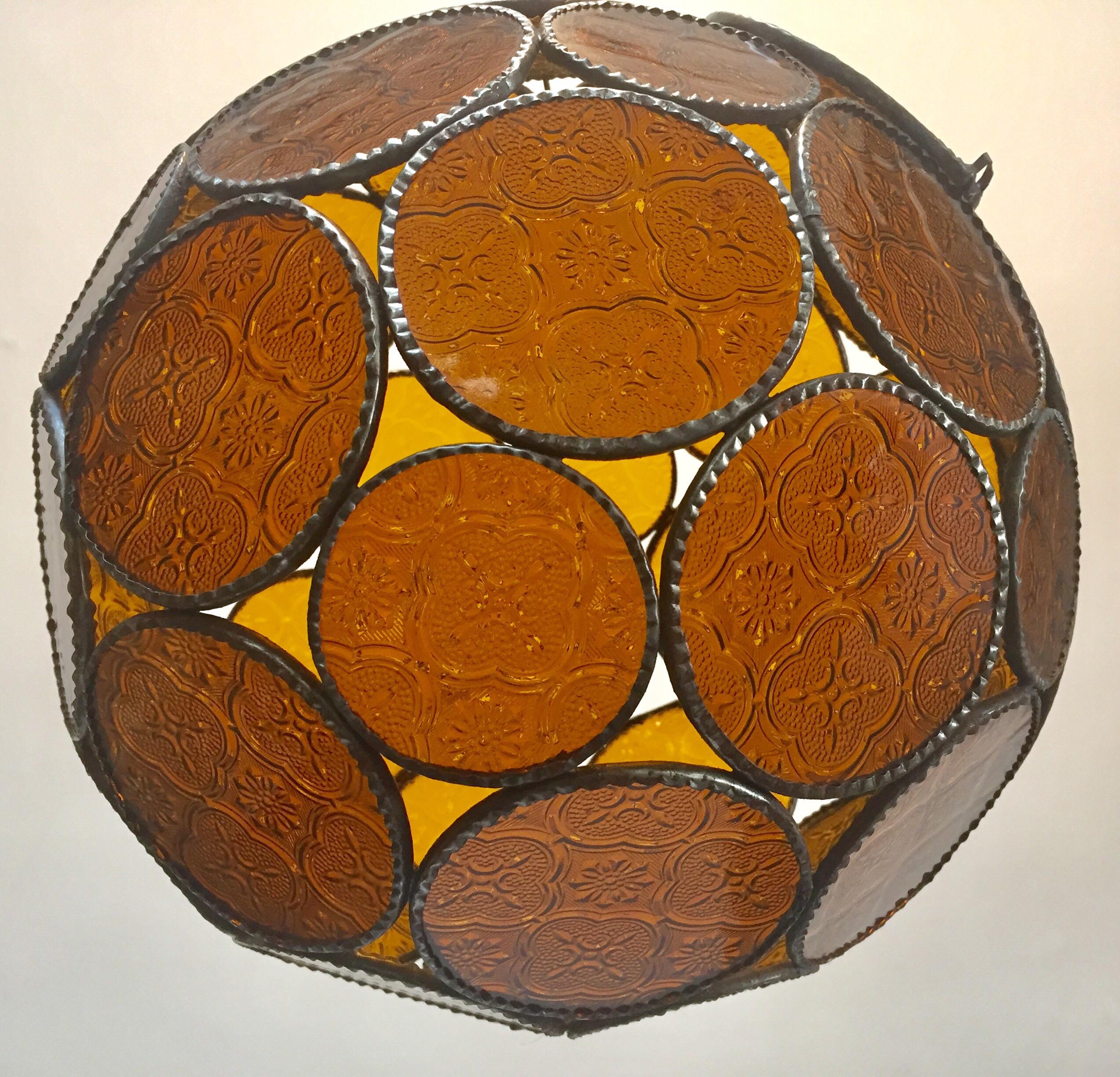 Handcrafted Moroccan Moorish Amber Glass Lantern or Orb Pendant 9