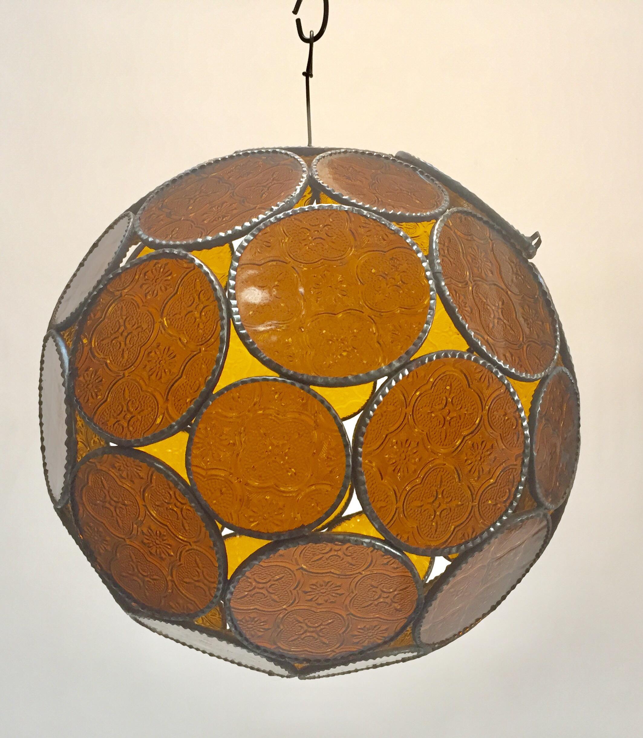 Handcrafted Moroccan Moorish Amber Glass Lantern or Orb Pendant 11