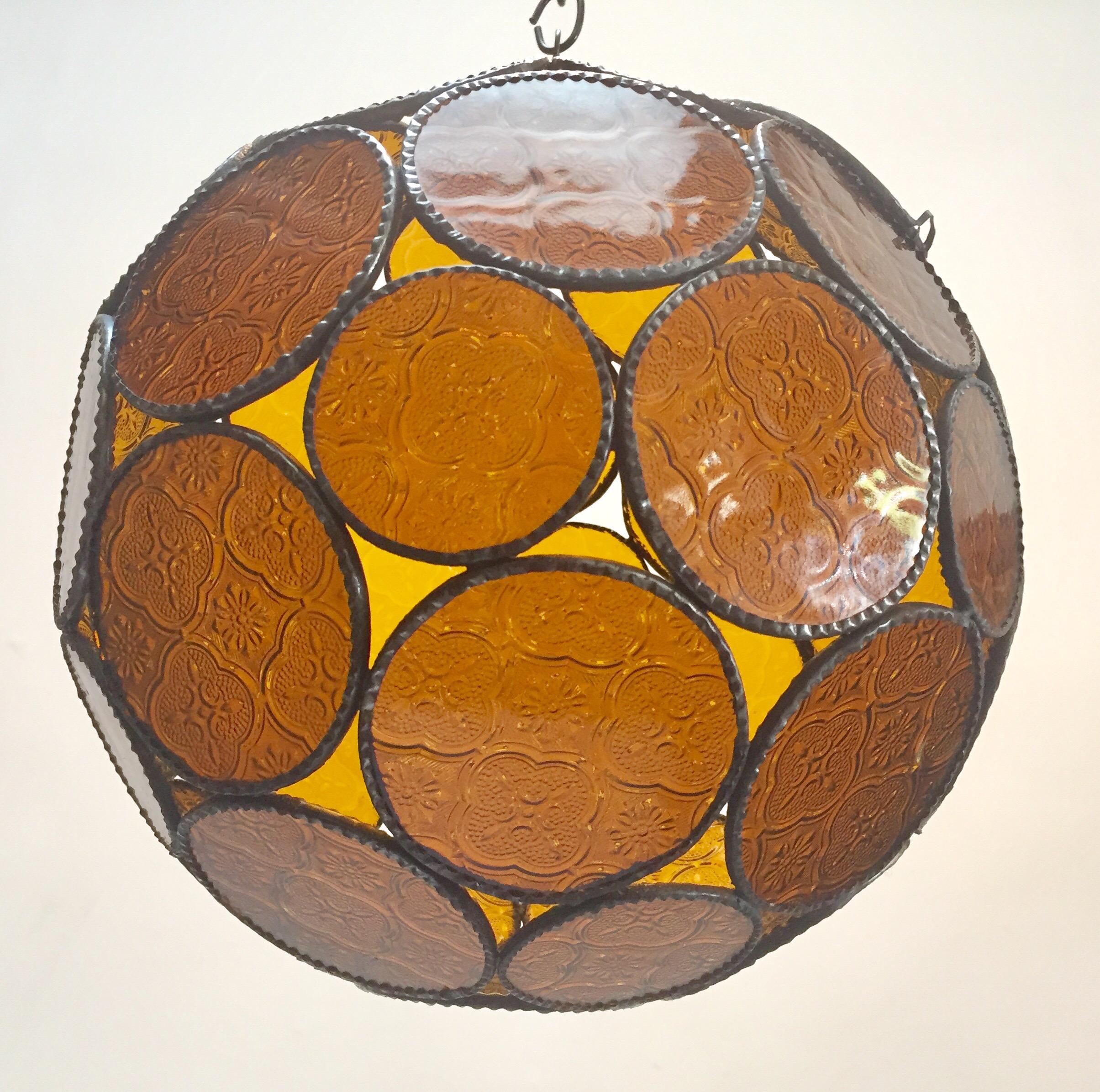 Handcrafted Moroccan Moorish Amber Glass Lantern or Orb Pendant 12